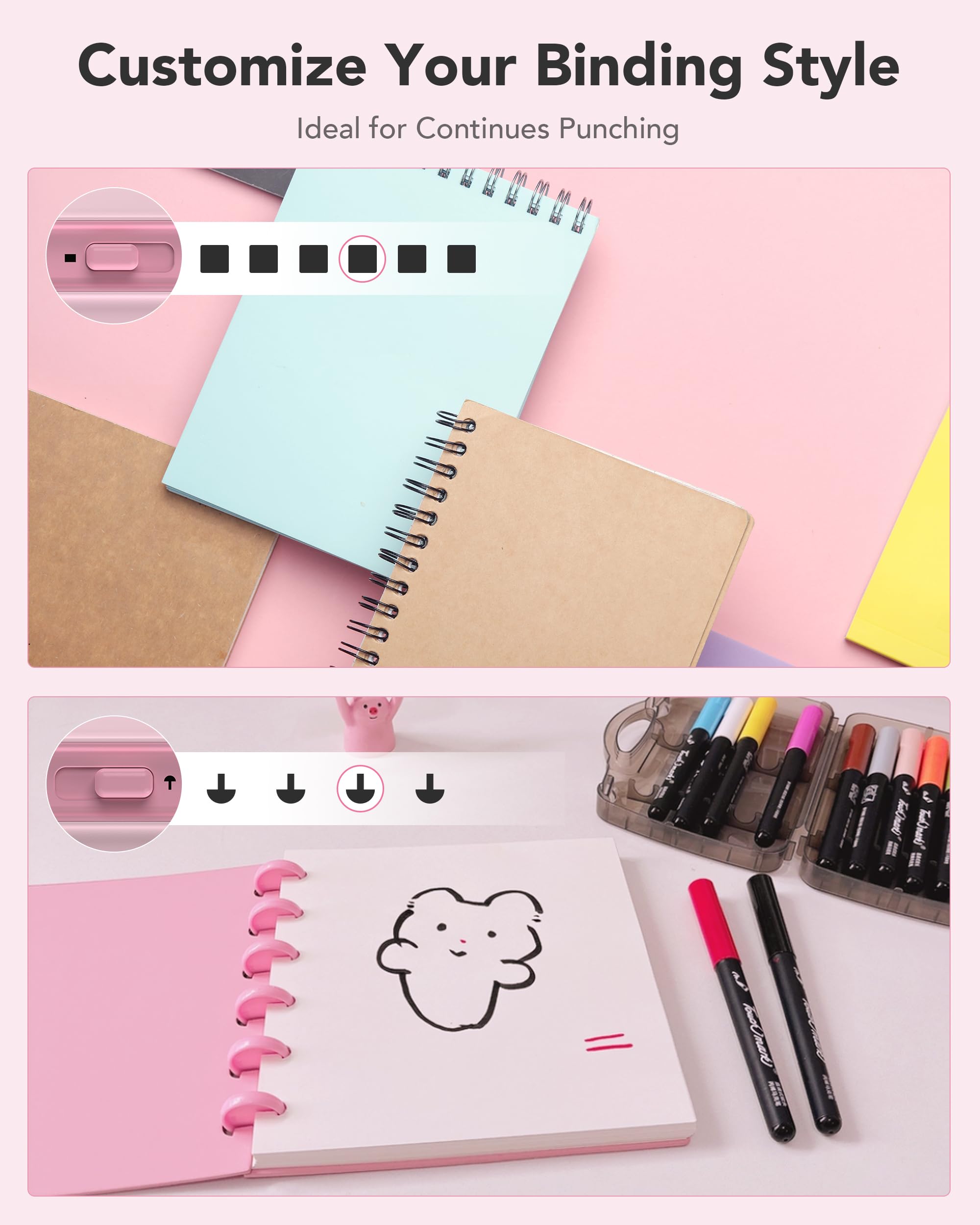 MAKEASY Máquina de encuadernación en espiral – Perfora 30 hojas – Alambre y disco 2 en 1 – Kit de encuadernación portátil para folletos, diarios, planificadores y álbumes de recortes, incluye