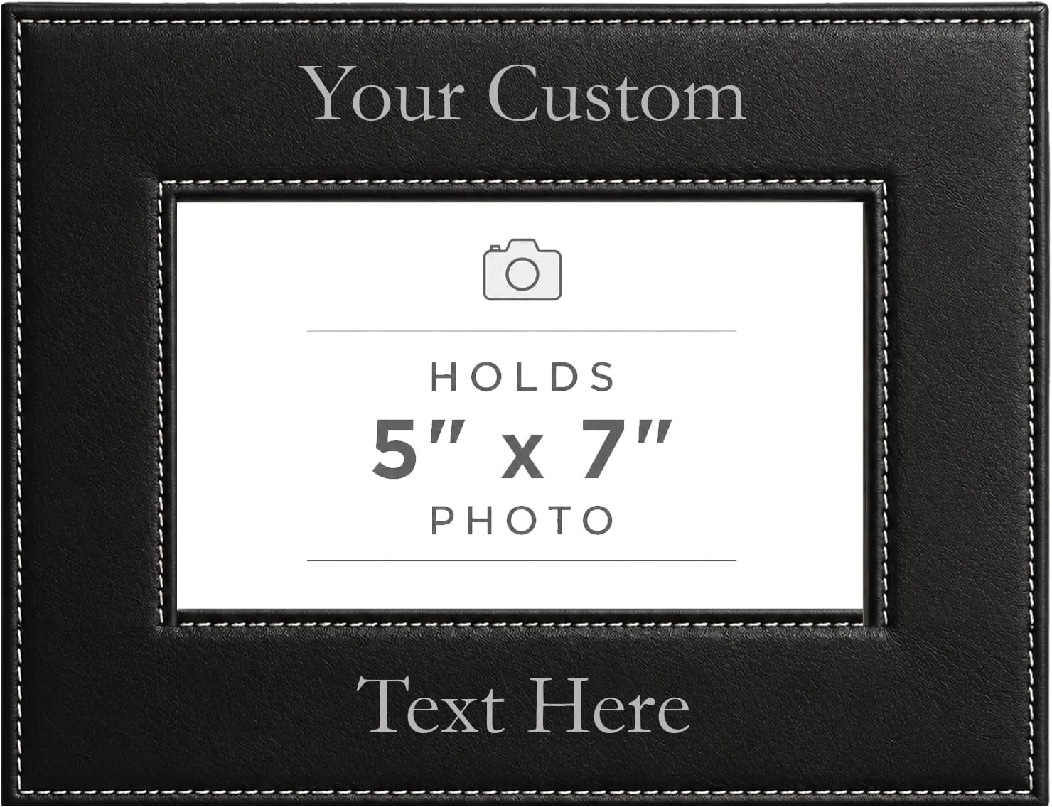 CustomGiftsNow Personalized Add Your Custom Text Engraved Leatherette Faux Leather Hanging/Tabletop Personalized Group Family Photo Picture Frame (Black, 5x7-inch Horizontal)