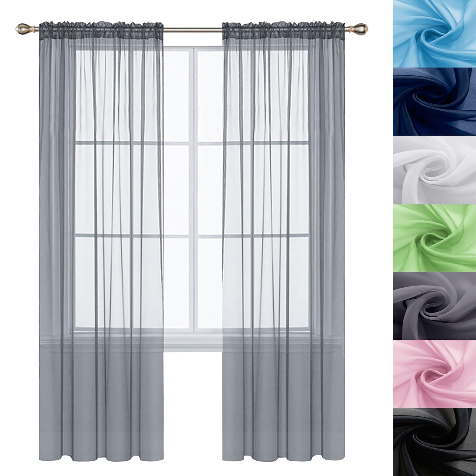GAIFNAG Snow White Sheer Curtains 210 x 120 cm Insulated Energy Efficiency Eyelet Super Soft Pleated Curtains & Drapes for Apartment/Hotel Dorm, Light Grey