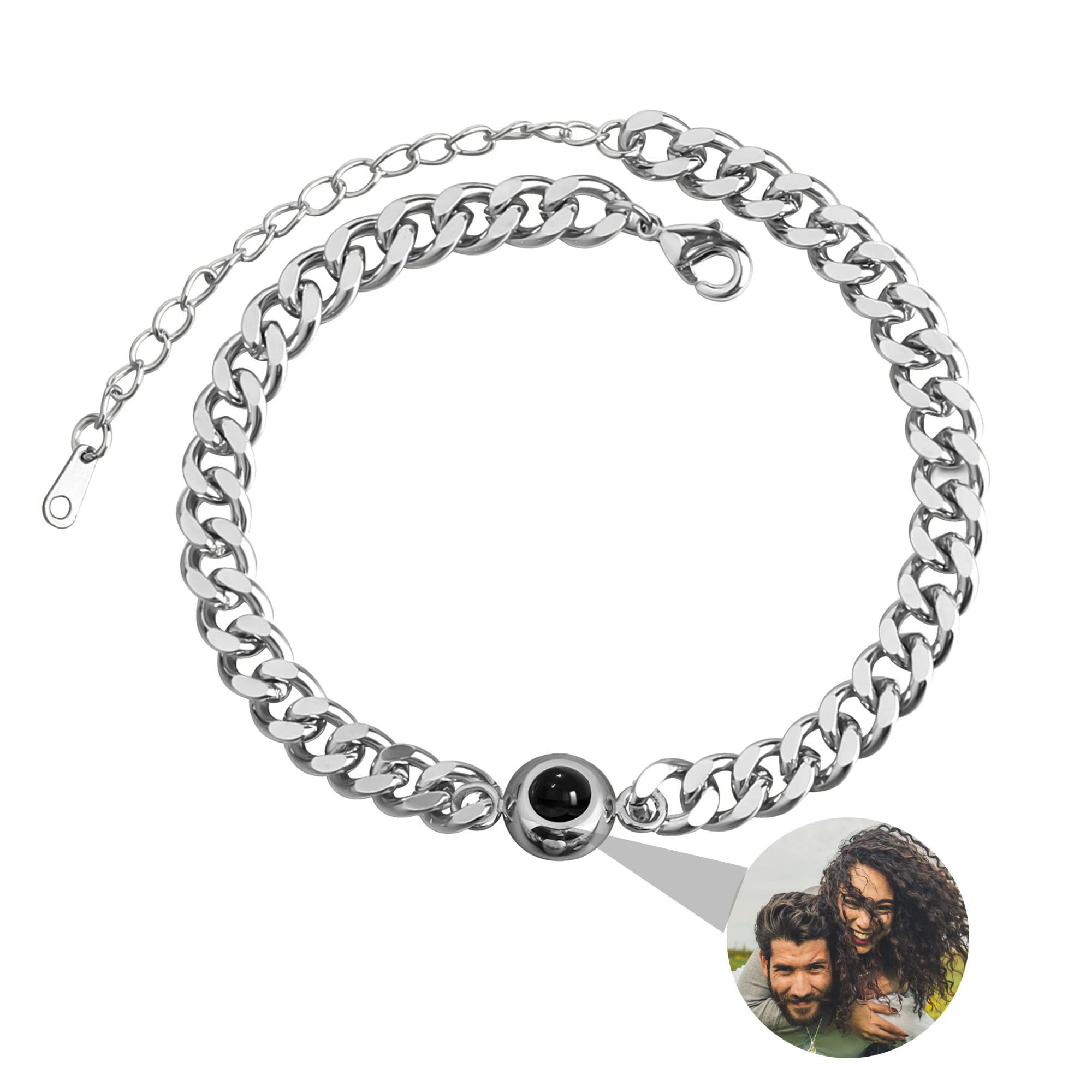 GodchoicesPulseras personalizadas con fotos en el interior, pulsera personalizada con fotos ocultas, pulseras con fotos personalizadas, pulsera de proyección de fotos para hombres/familia/pareja/amigos