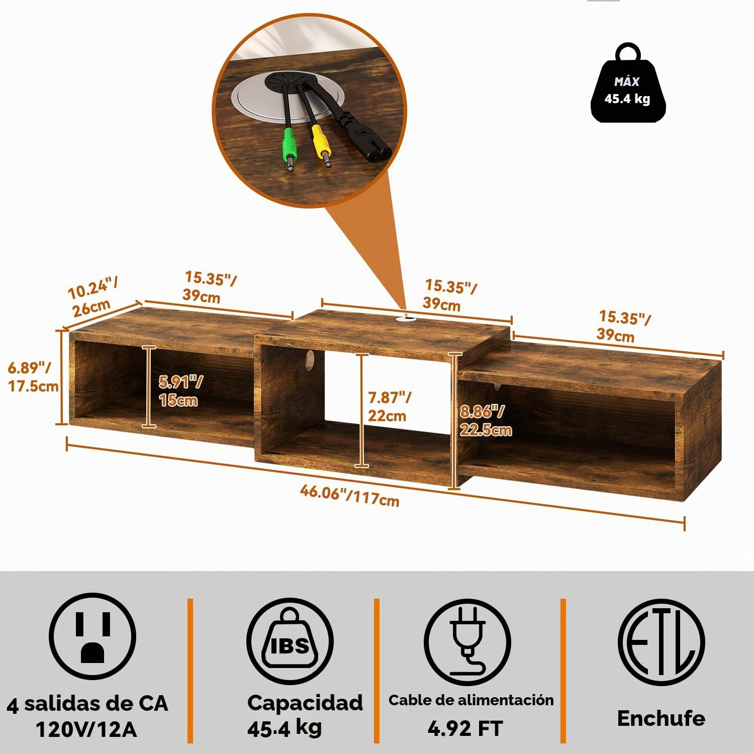 IBUYKE Flotante Mueble de TV Montado en La Pared, Mesa Televisión Multimedia de Madera para, Mueble Flotante para TV Debajo del Televisor para Salón, Dormitorio u Oficina, Marrón WST013H