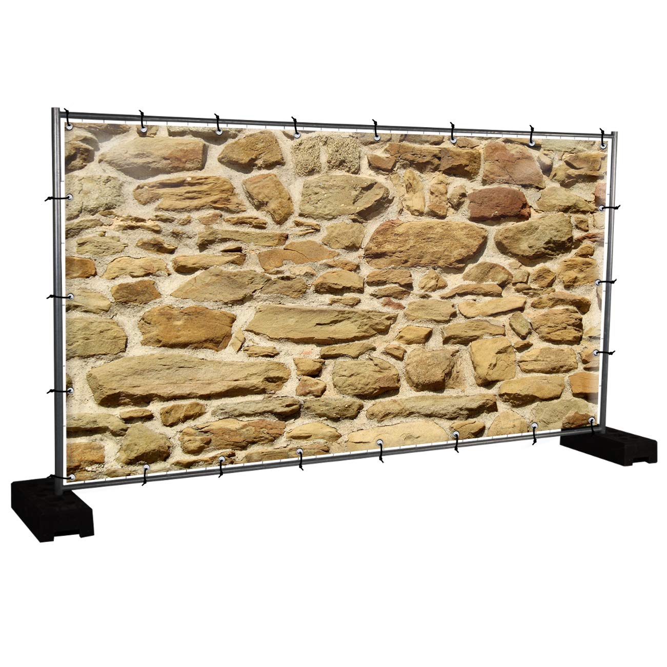 Steinwand Motivbanner Garten, Sichtschutz, Gartendeko, Plane, verschiedene Motive (PVC - 340 x 173 cm) (Steinwand (3124))