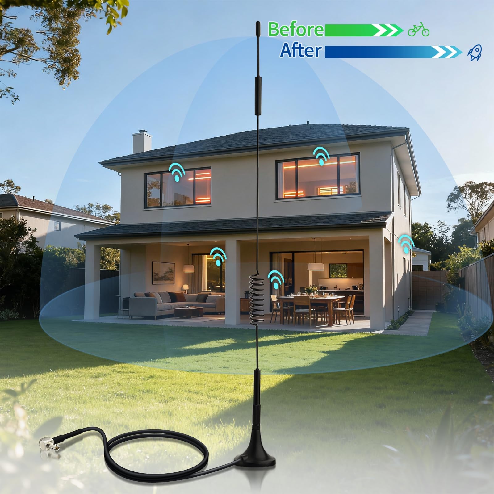 Bingfu Antenna 4G LTE 7Dbi TS9 Maschio Base Magnetica Cavo 3 m Compatibile con Modem USB Router Hotspot MiFi WiFi Mobile 4G LTE Jetpack AirCard AC791L AC815S AC770S,2 Pacchi