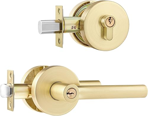 Leydebong Paquete de 1 manija de puerta de entrada resistente dorada (para oficina y puerta delantera) reversible para lado derecho e izquierdo,