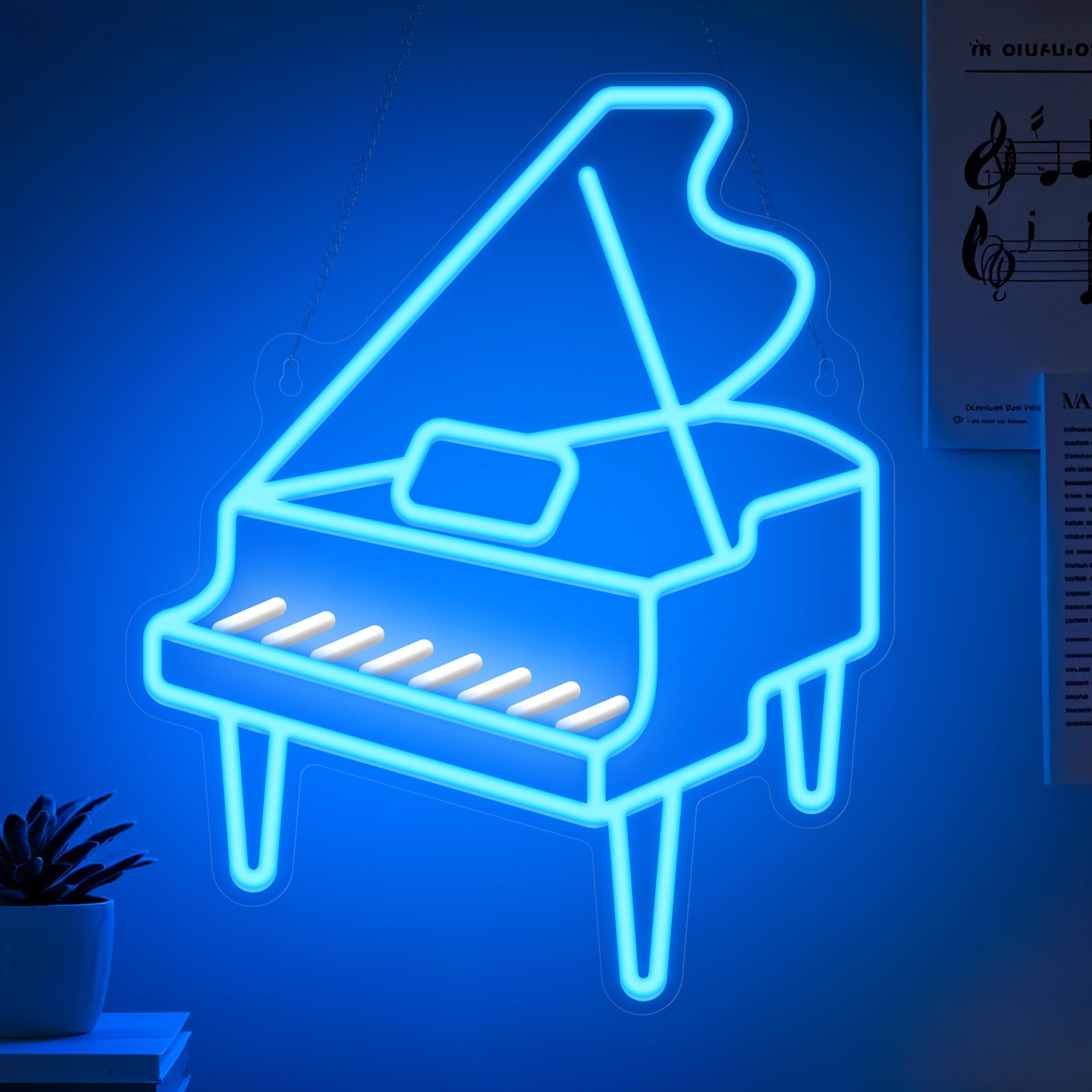CoolGift Mart Luce al neon a forma di pianoforte, dimmerabile, a LED, da parete, alimentazione USB, decorazioni per camera da letto, soggiorno, club, studio, regalo per gli amanti della musica