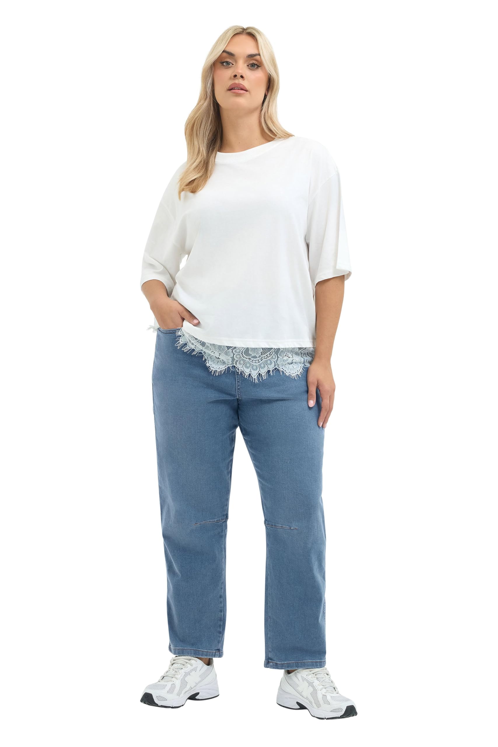Yours Women's Blue Limited Collection Curve Barrel Leg Jeans - Plus Size Curve