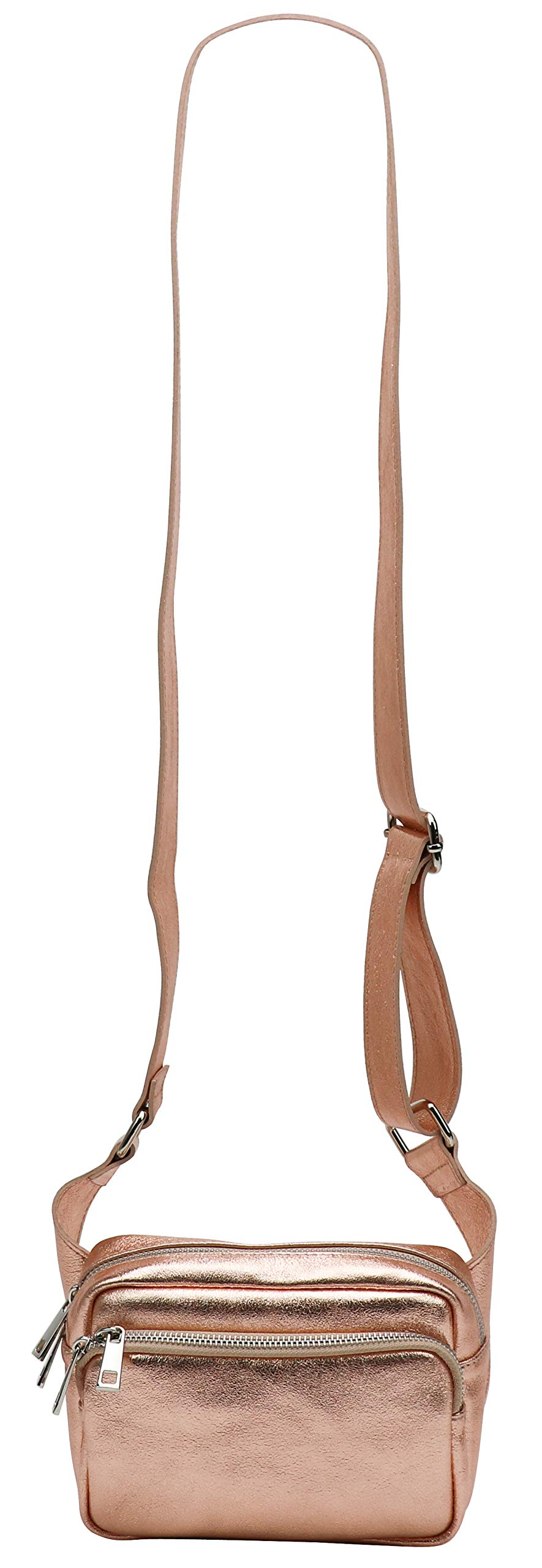 SH Leder Jisoo G412 - Marsupio unisex in vera pelle, per festival, viaggi, crossbody, da donna, in pelle, 18 x 13 cm, Oro rosa, m