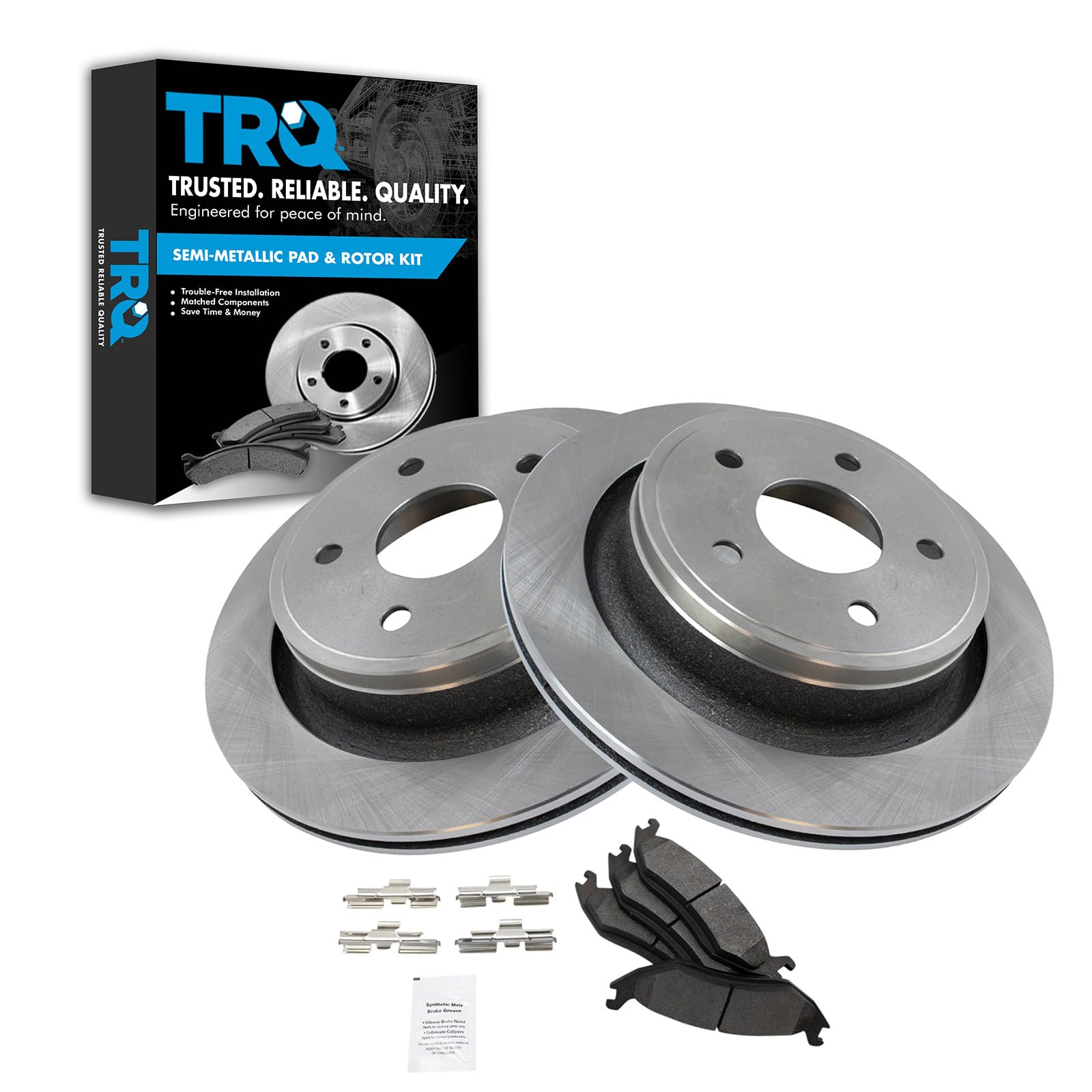 TRQ Rear Brake Pad and Rotor Set Semi Metallic Vented Rotors