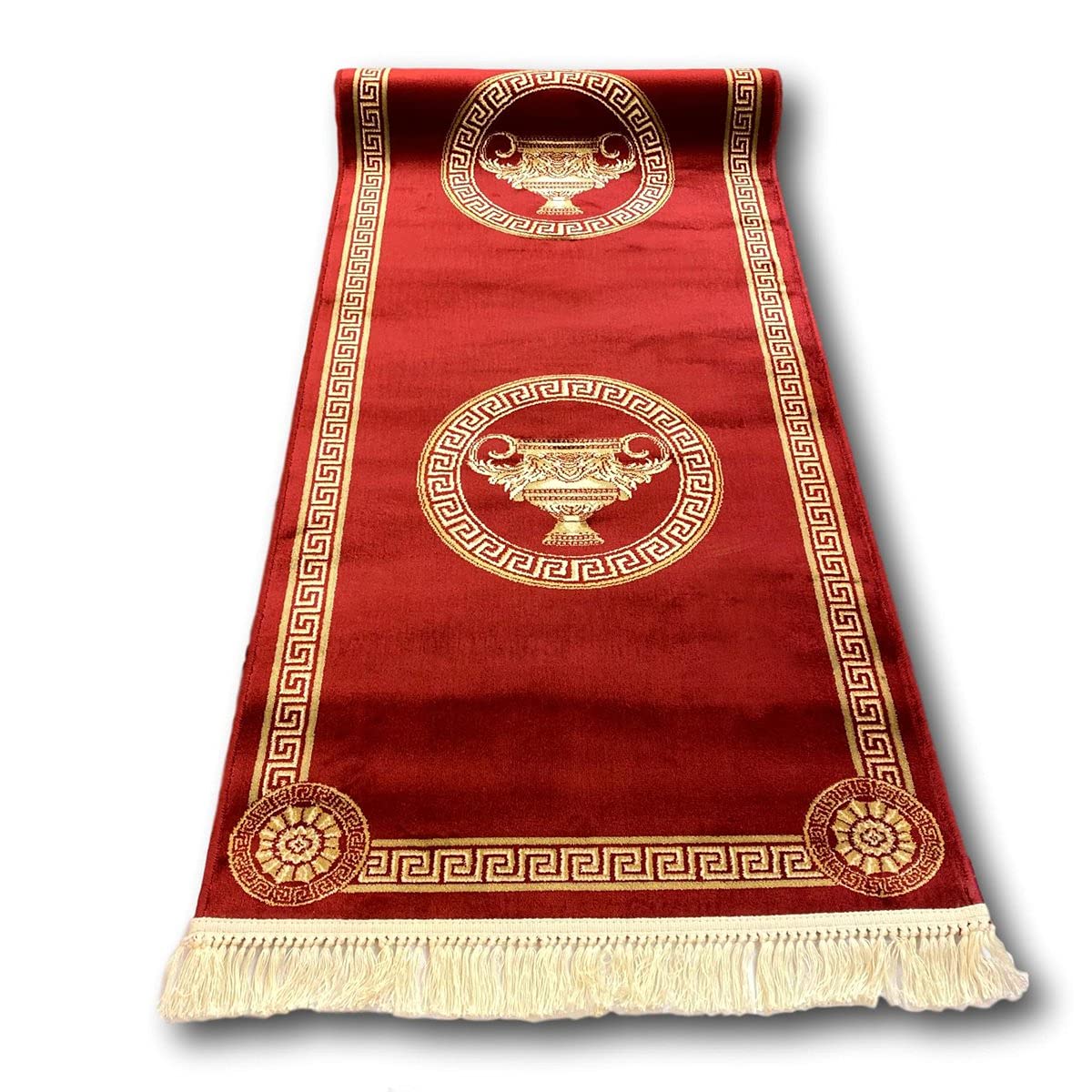 Anro - Tapis de Salon - Rond - Ovale - en 100% Viscose - Design merandre - Différentes Variantes - 609 (Rouge, 80 x 300 cm)