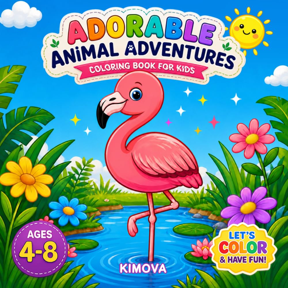 Adorable Animal Adventures Coloring Book For Kids Ages 4-8: Cute and Easy Animal Coloring Pages for Kids