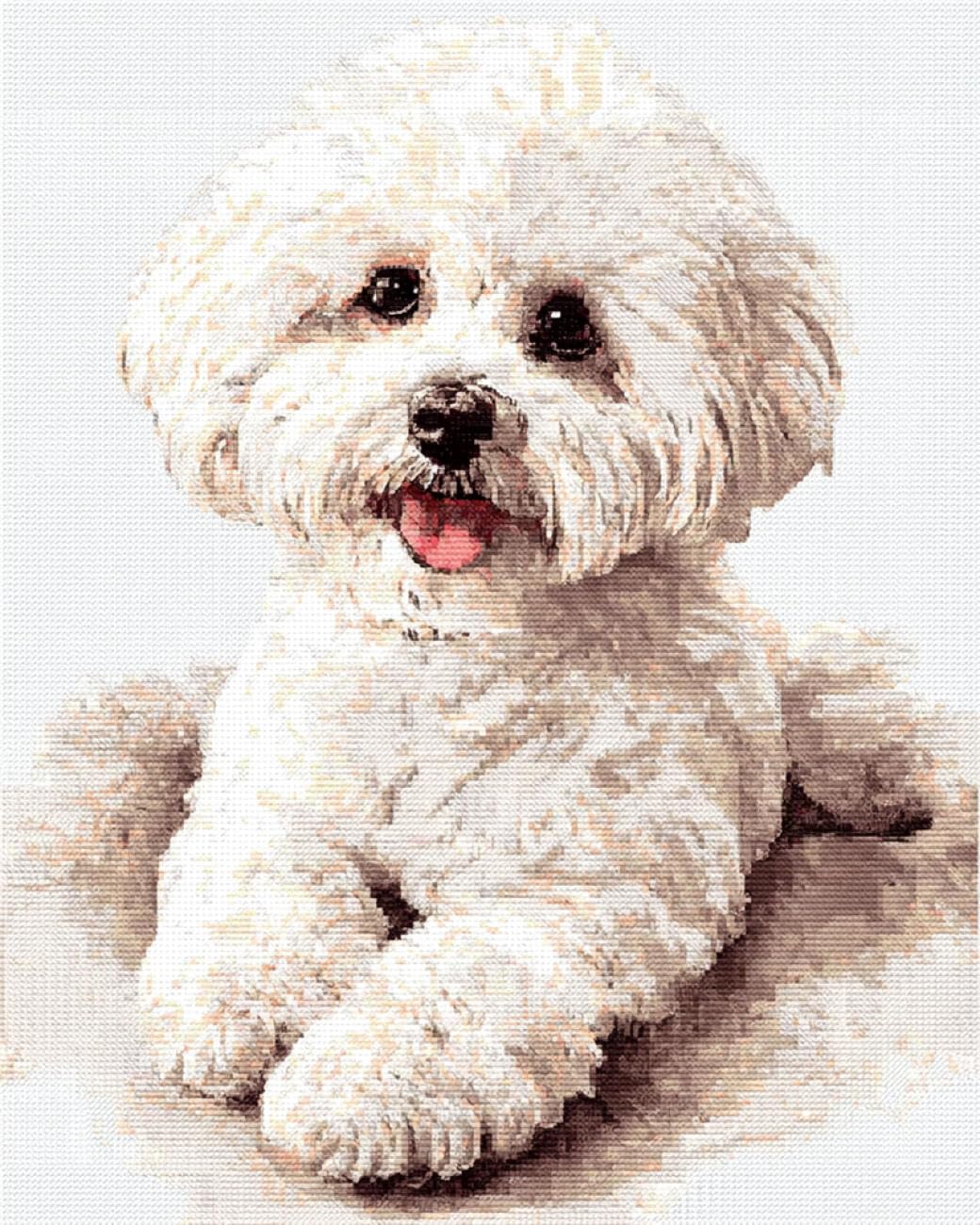 RKFLGEW DIY Seed Bead Embroidery Kits Cartoon White Dog 50x70cm