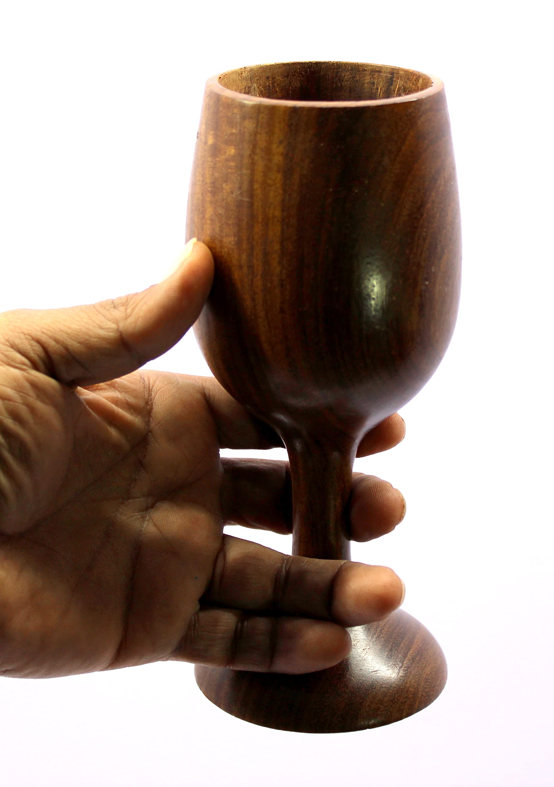 KLEO Wooden Wine Glass Goblet Champagne Flutes Coupes Glasses - Set of 2-250 ml - Wood - 6.9" Inches Height - Brown - Image 6 thumbnail