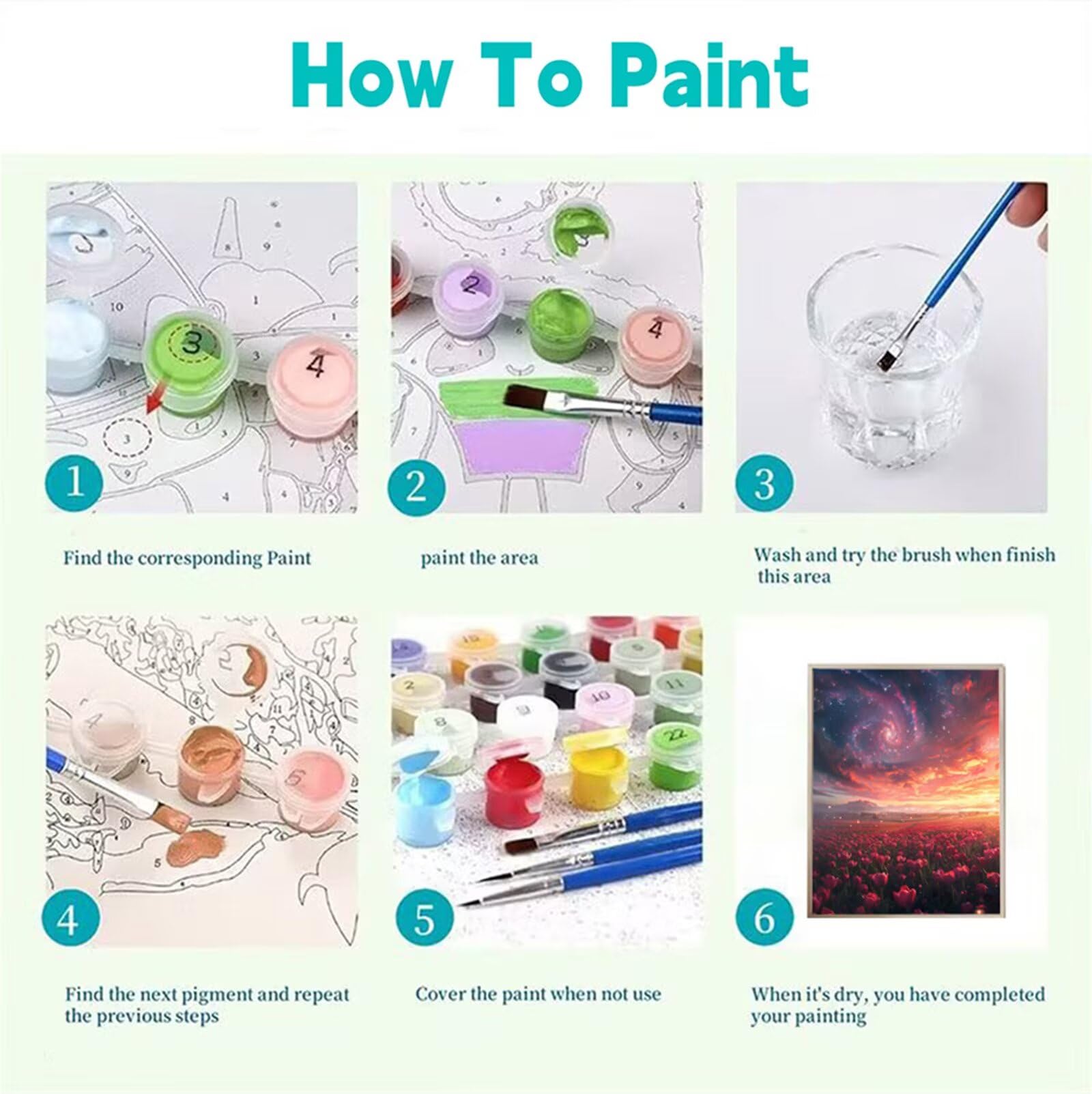 Malowanie po numerach, tulipan, gwiaździste niebo, malowanie po numerach, dla dorosłych z ramą, malowanie według numerów, dla dzieci, DIY, akrylowy pigment, rysunek, sztuka i rękodzieło, do dekoracji