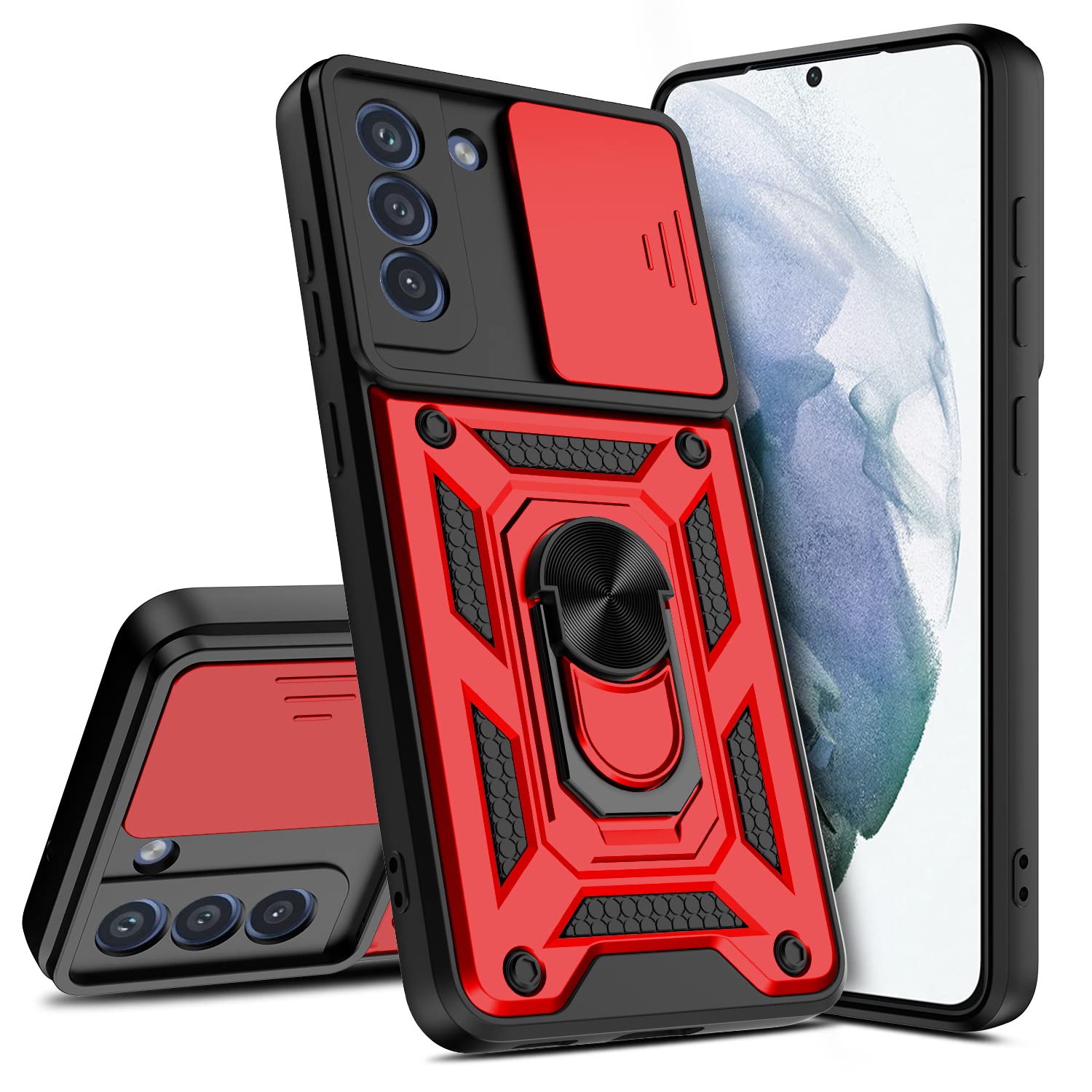 DONWELL for Galaxy S 2022 Case with Magnetic Ring Kickstand and Camera Cover, Military Grade Shockproof Protective Case for Samsung Galaxy S 2022, Gifts for Men Women Girl (Red, S22 6.0inch)