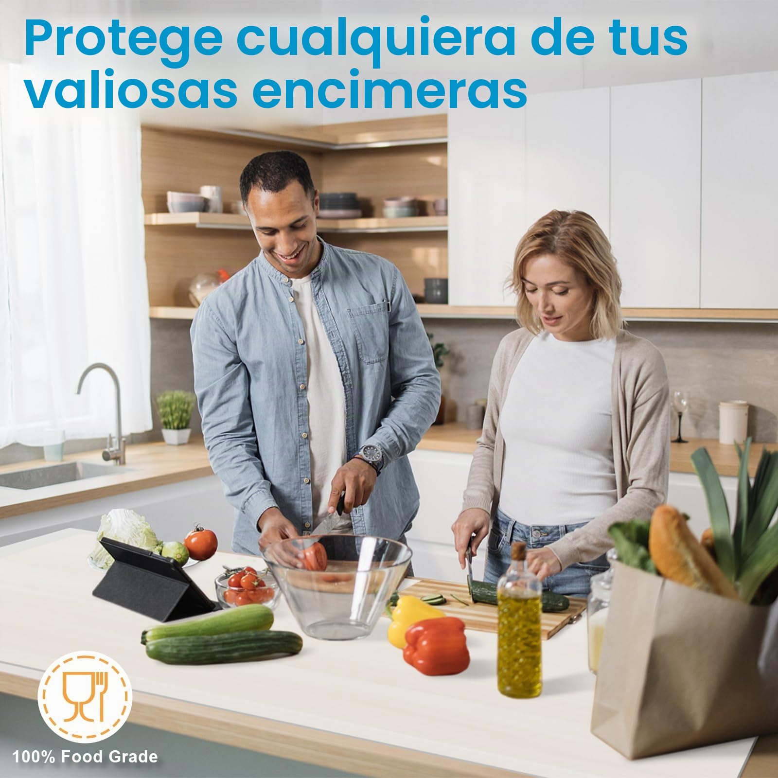 AECHY Alfombrilla de Silicona Extra Grande 120x60x0,2 cm, Tapete de Silicona para Encimera Cocina, Protector Resistente al Calor, Impermeable y Antideslizante, Enviado Enrollado, translúcida