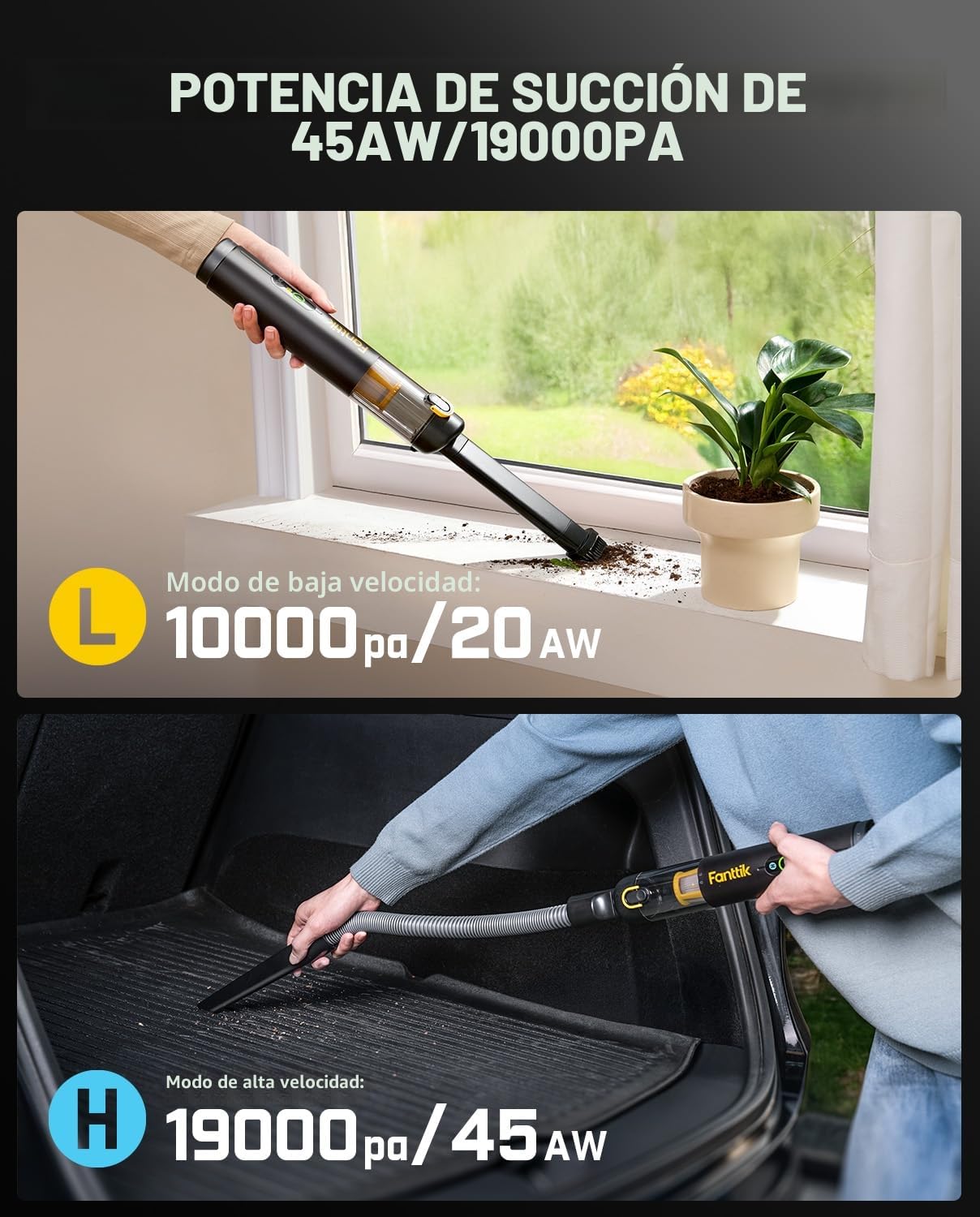 Fanttik Slim V10 APEX Aspirador Inalámbrico 4-en-1 para Coche y Portátil Mini, 19 kPa de Potencia de Succión, Pantalla Digital Inteligente, 2 Modos de Succión para Pequeñas Tareas de Limpieza, Coche
