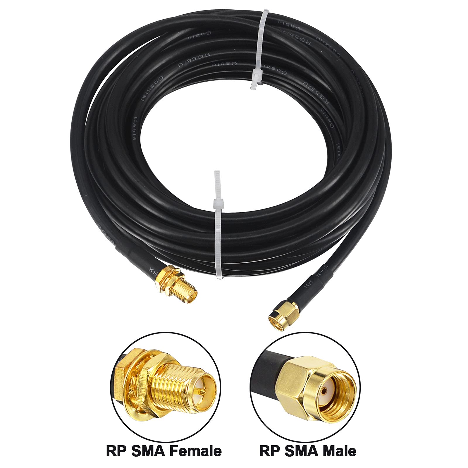 Câble coaxial RG58/U pour antenne RP-SMA mâle vers RP-SMA femelle 5 m