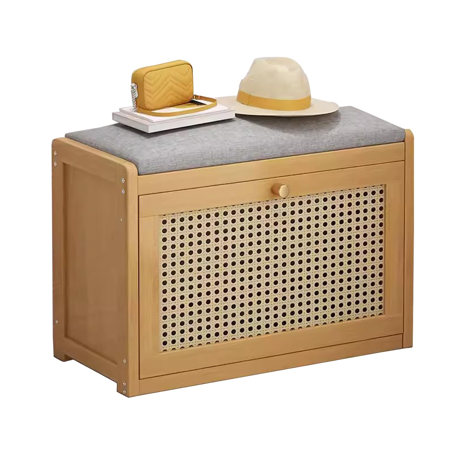 Banco de almacenamiento de zapatos con armario de 2 niveles, entrada de madera con puertas, elegante zapatero para pasillo, sala de estar, muebles de entrada
