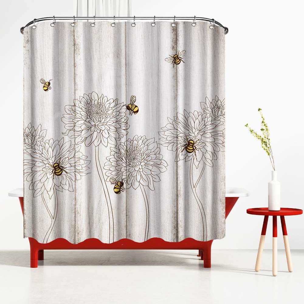 FuShvre Bee Theme Room Decor | Bee Shower Curtains for Bathroom & Honey Bee Kitchen Wall Decor Ready to Hang