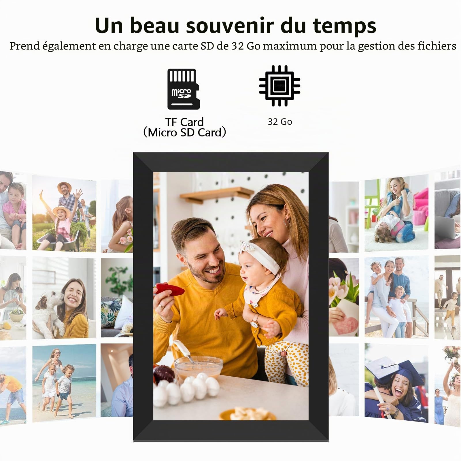 FRAMEO Cadre Photo numérique Intelligent WiFi Cloud 10,1" HD 1280 x 800 IPS Écran Tactile Cadre numérique avec 16 Go de Stockage Installation Facile pour Partager des Photos ou des vidéos Via