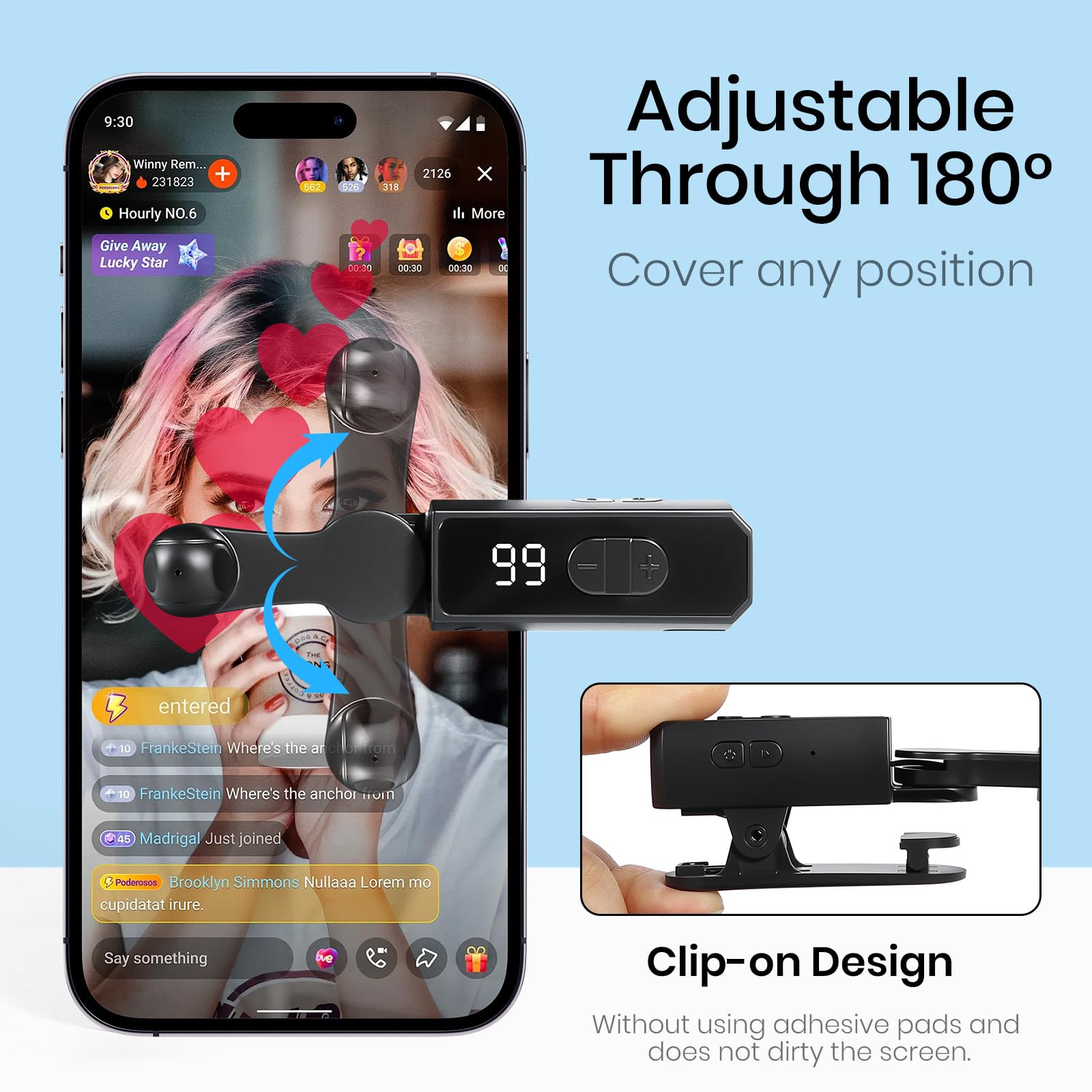 TikTok TikTok – Appareil tactile automatique avec 198 vitesses réglables, rechargeable, clic instantané pour likes en direct, tâches de réseaux sociaux (noir)