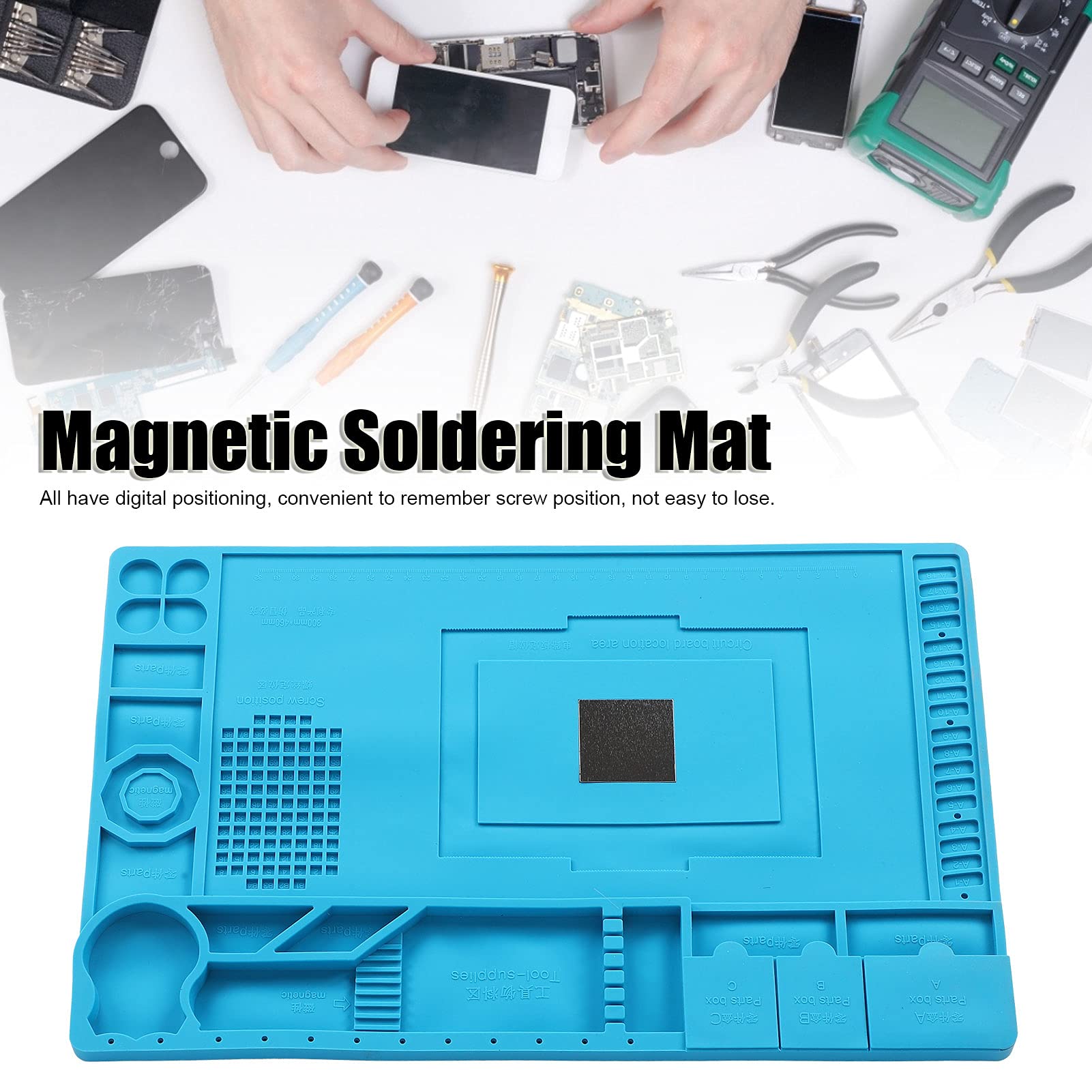 Tappetino magnetico di riparazione per computer, 44 x 30 cm, resistente al calore, 932°F, per elettronica, colore: blu