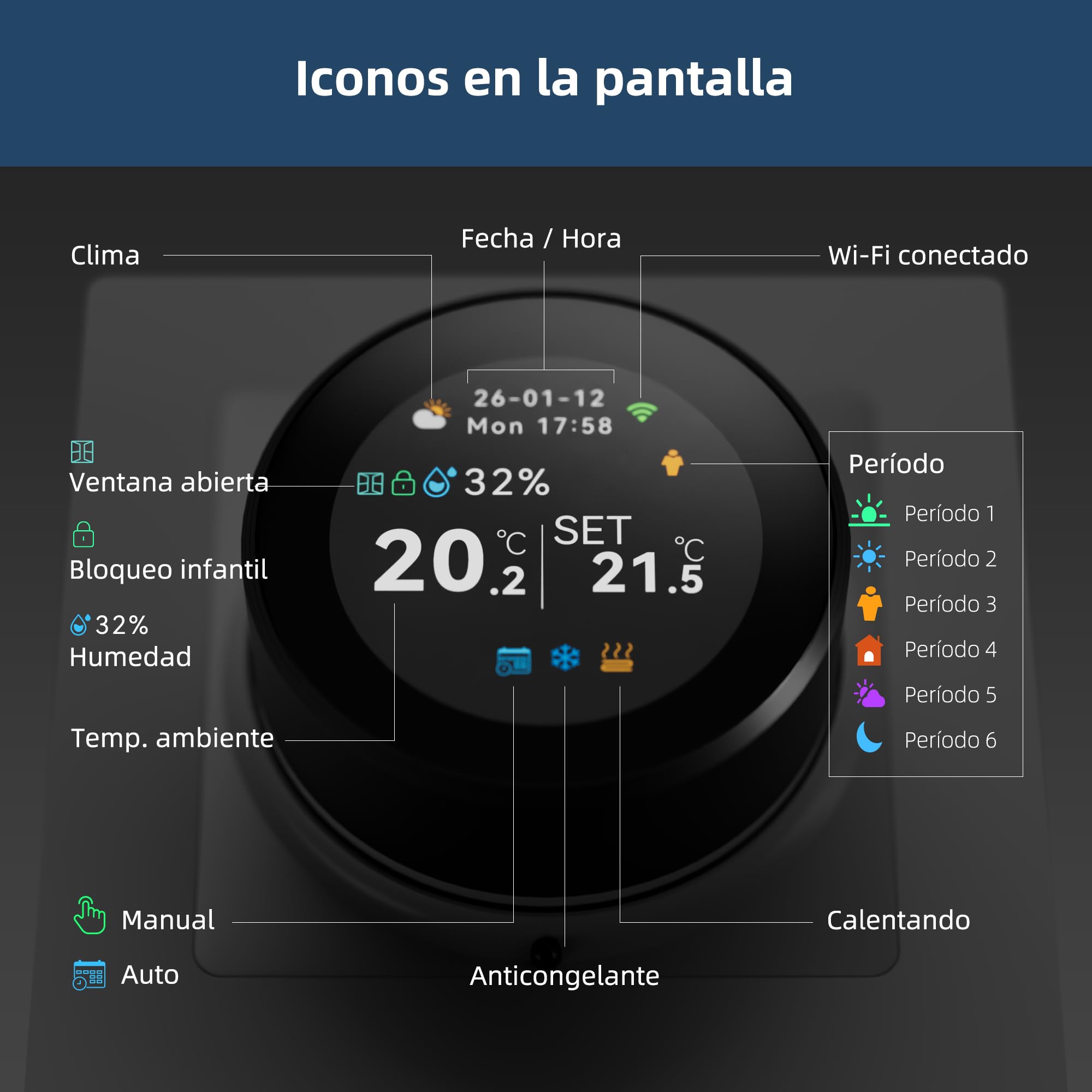 Termostato para calderas Beok con conexión Wi-Fi, programable por días, con control por voz compatible con Google Assistant y Alexa. Apto para calderas de agua o de gas con contactos secos, 100-240 V.