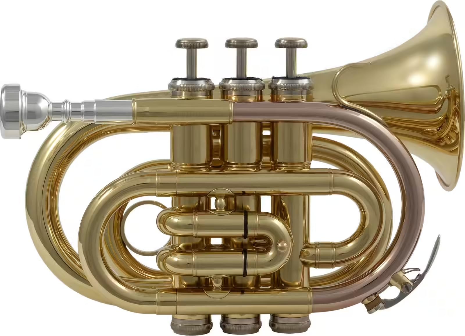 Woodbrass WTP200P – Si Lackierte Taschentrompete, Anfänger-Blasinstrument, spielfertig, 3 Monel-Kolben, kompakt & tragbar, Rucksackhülle & Mundstück inklusive