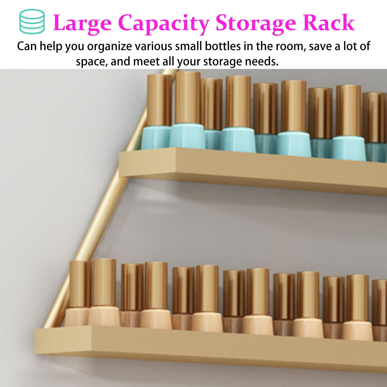Supporto da Parete per Smalto Dorato, Organizer Triangolare in Metallo per Oli Essenziali, Porta Smalto, Versatile Porta Vernice per casa, Spa e Salone (Set a)