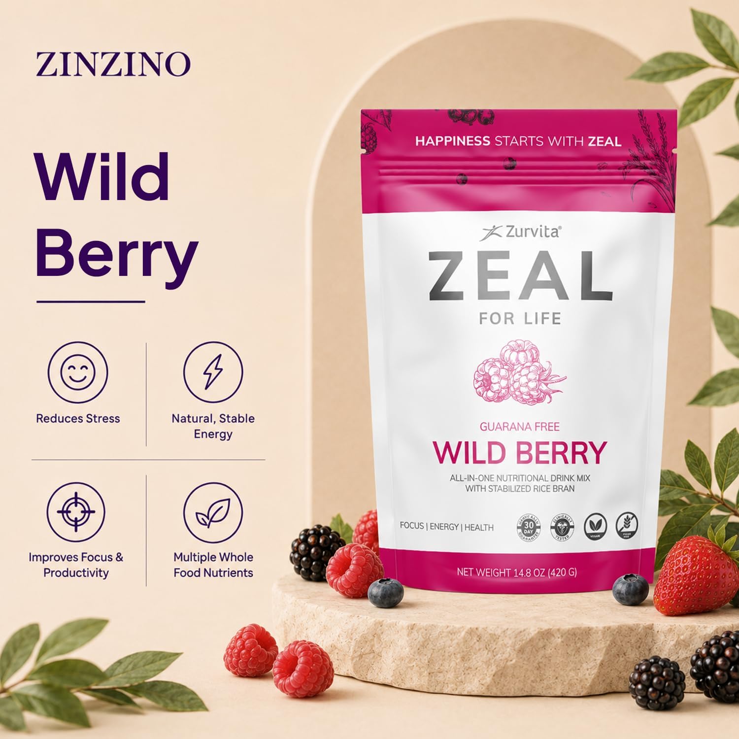 Zurvita - Zeal for Life Wild Berry Guarana Free - 420 g image 4