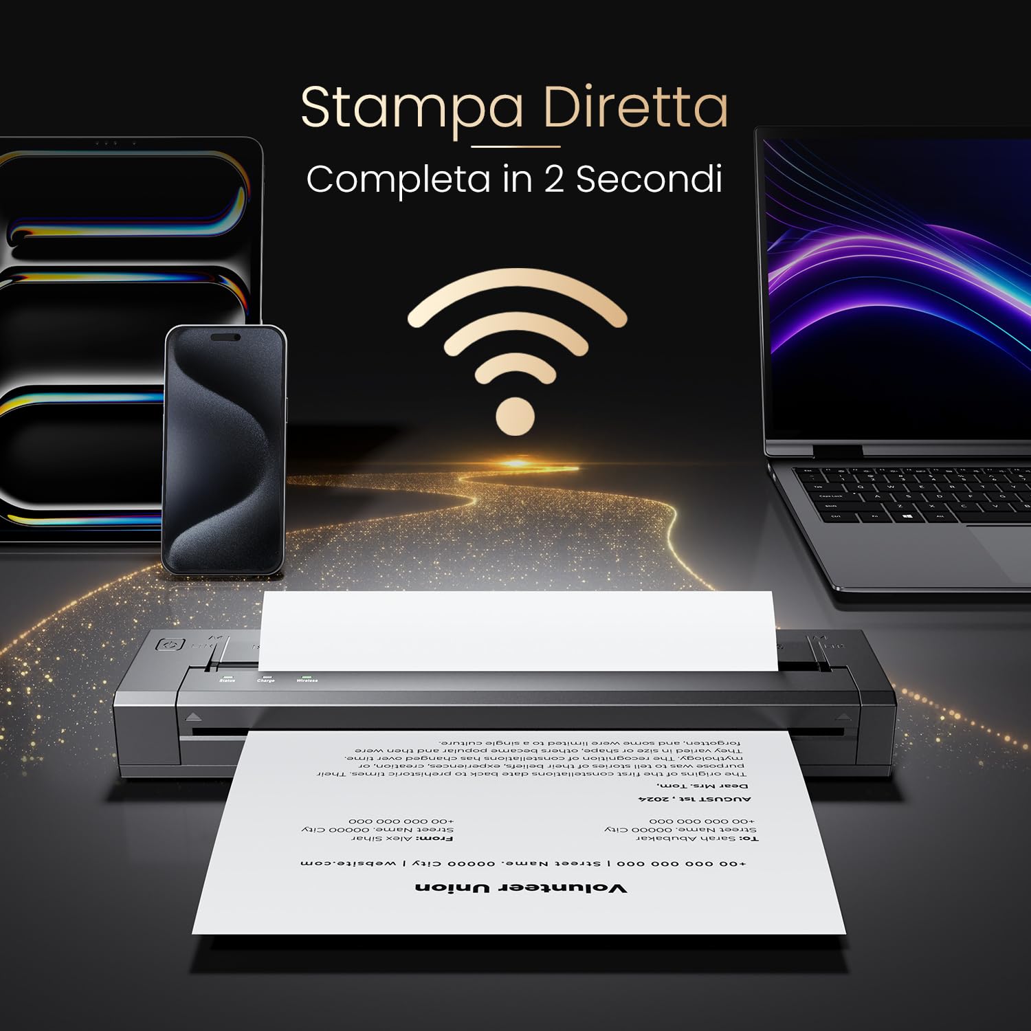 Phomemo Wifi Stampante Portatile A4 Kit 300DPI, Compatibile Airprint-Grigio