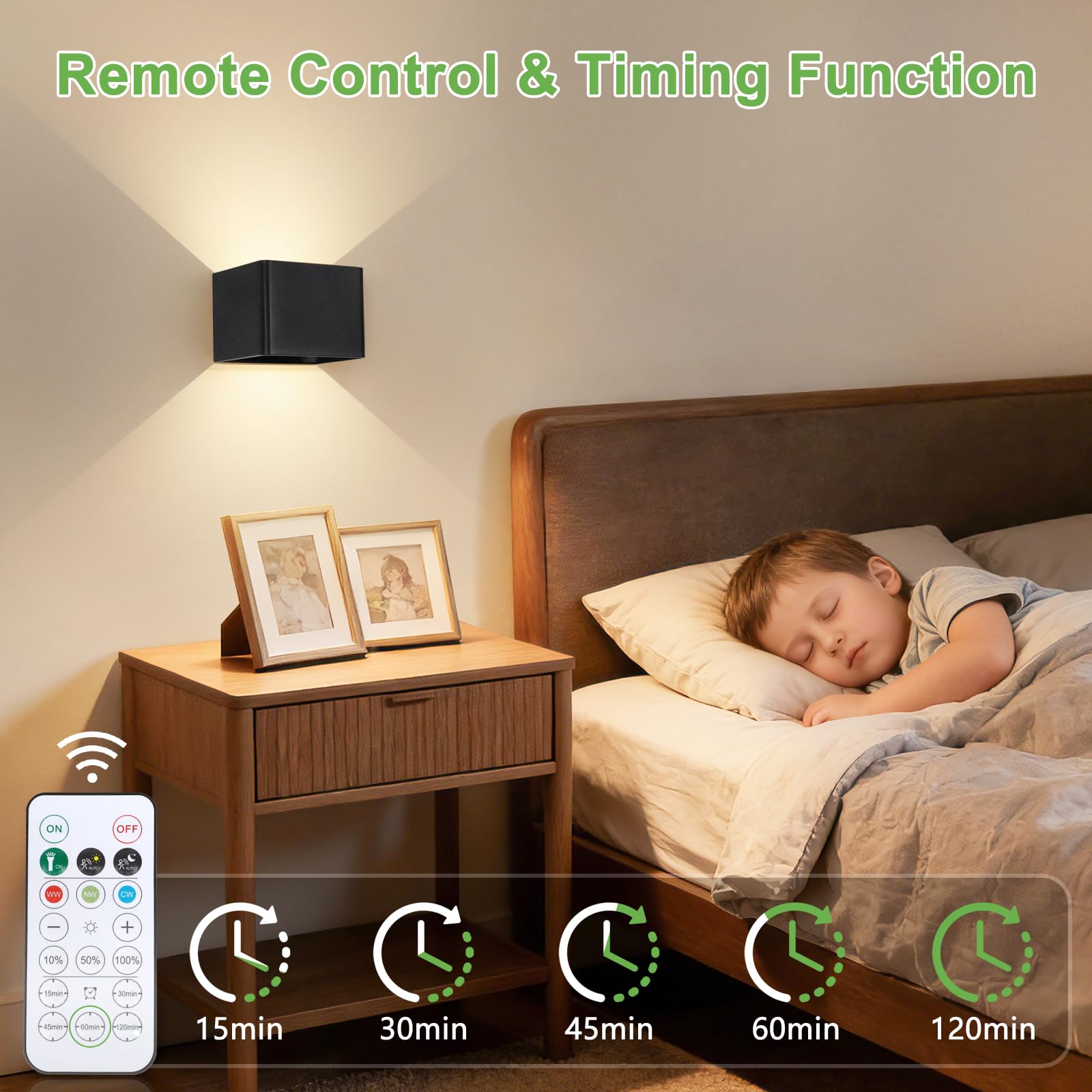 Kimjo Negro Aplique Pared Interior sin Cable, Lámparas de Pared LED Recargable con Sensor de Movimiento y Control Remoto, Luz de Pared Moderna con Función de Temporizador para Escaleras y Pasillos
