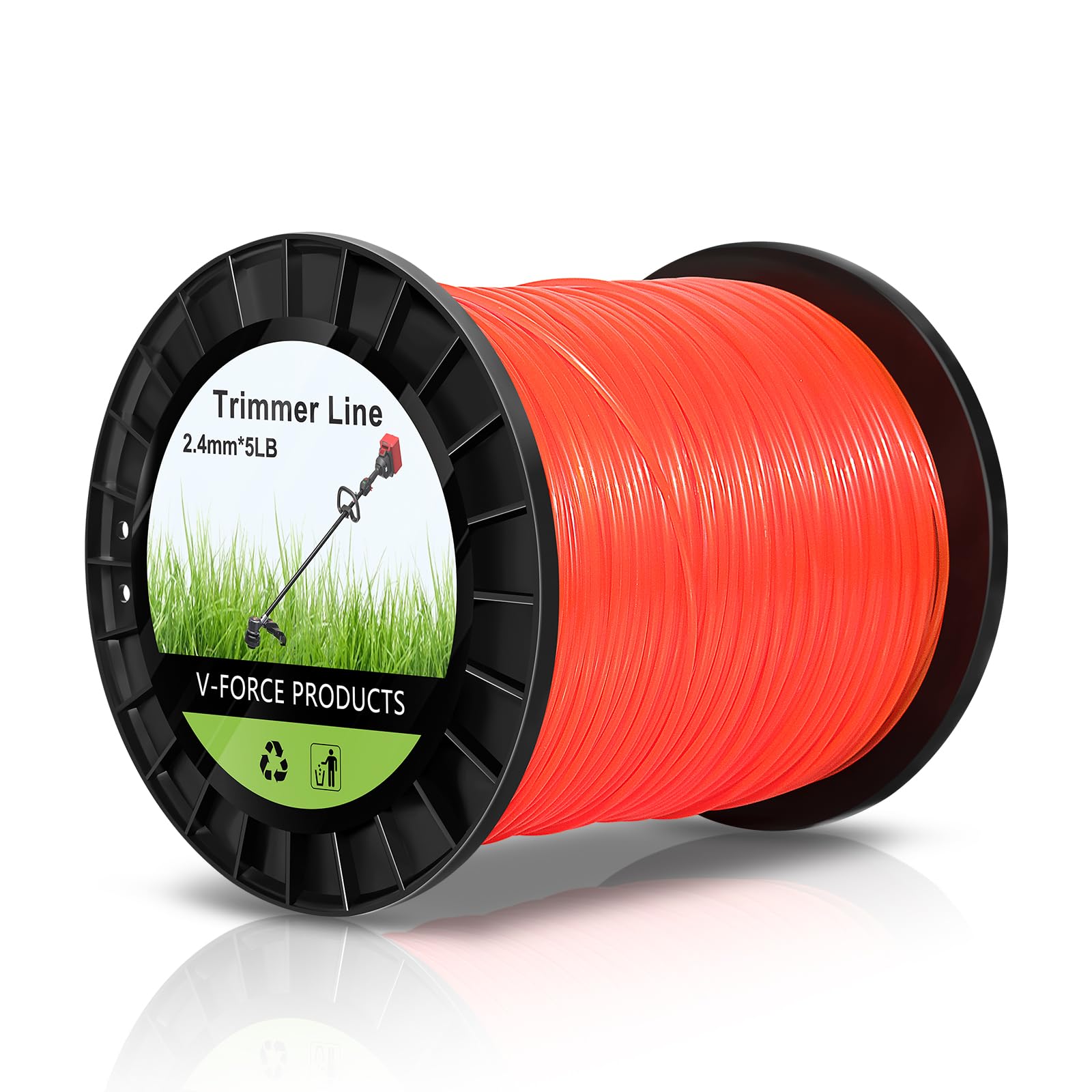 VVFLED 5 Pound Grass Trimmer Line Heavy Duty, 2.4mm x 433m Round Strimmer Cord, Commercial Grade Nylon Weed Eater String for Petrol Strimmer (0.095inch x 1420ft)