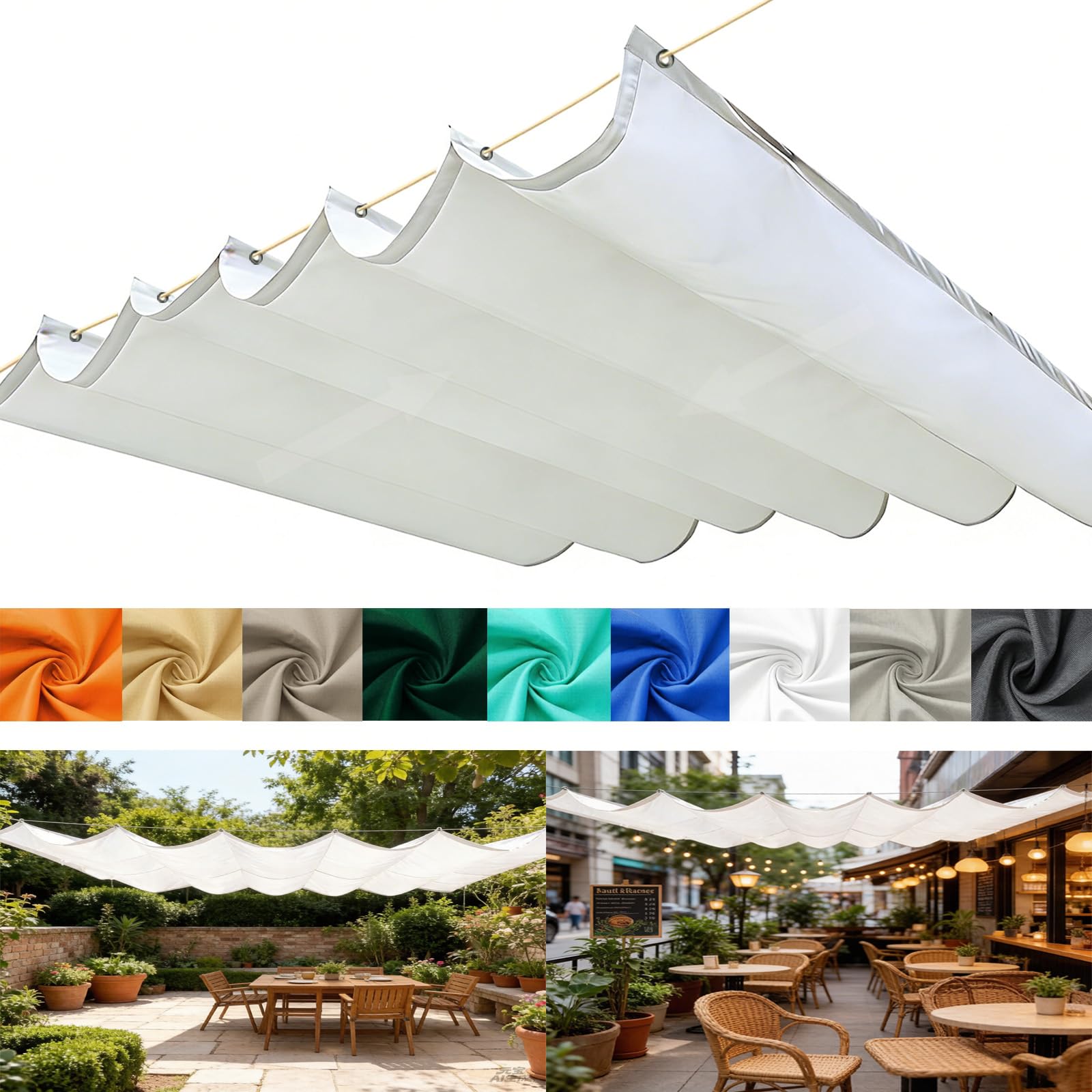 Wysuwany żagiel przesuwny, wodoodporny, falisty, do ogrodu, na balkon, biały, 50 x 200 cm, ochrona przed promieniowaniem UV, zadaszenie zewnętrzne, łatwa instalacja