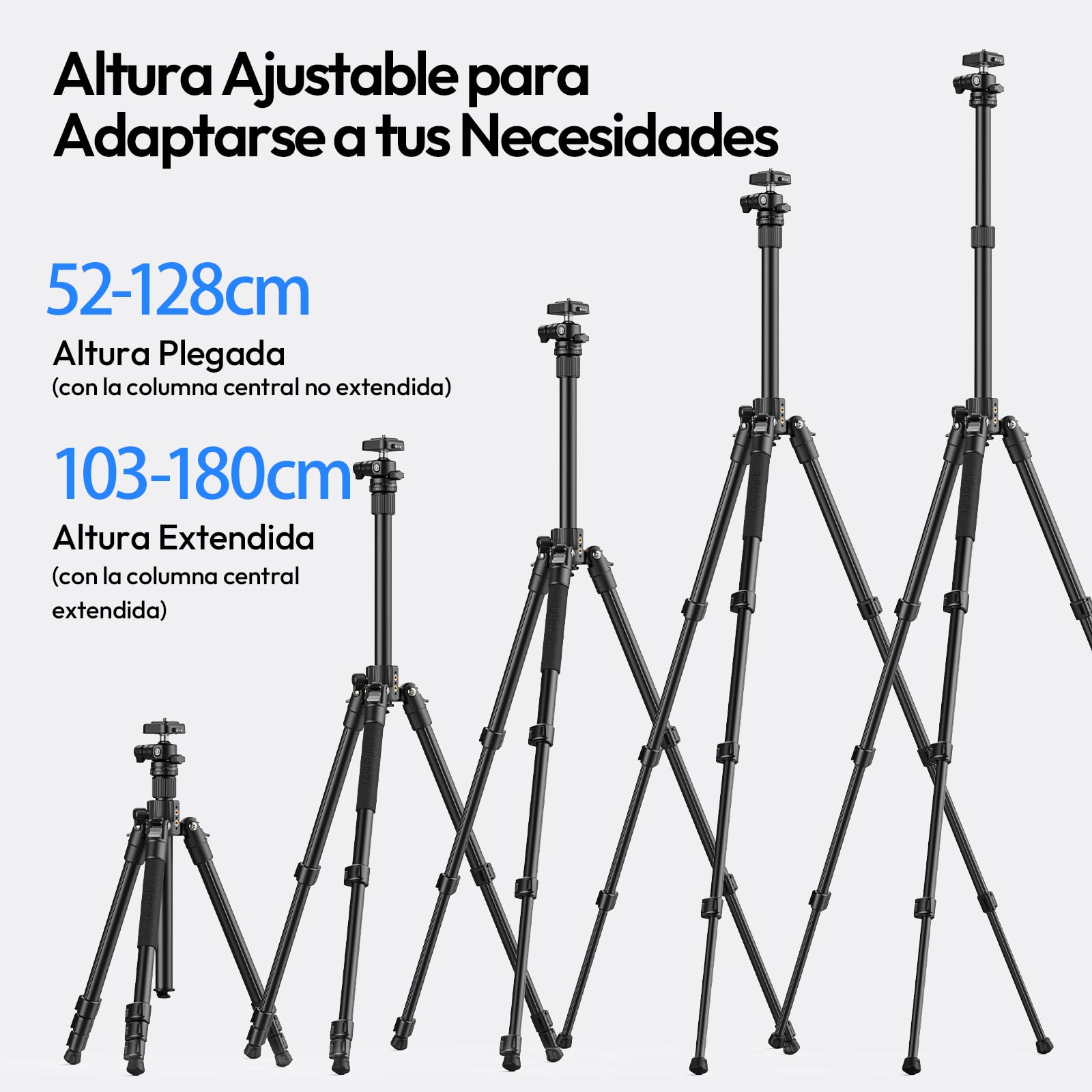 ULANZI TT53 Trípode de Viaje de Aluminio con Cabeza Panorámica de 360° y Liberación Rápida Uka, Trípode Fotográfico con Columna Central Extraíble, Altura Máxima 180CM, 1.24KG
