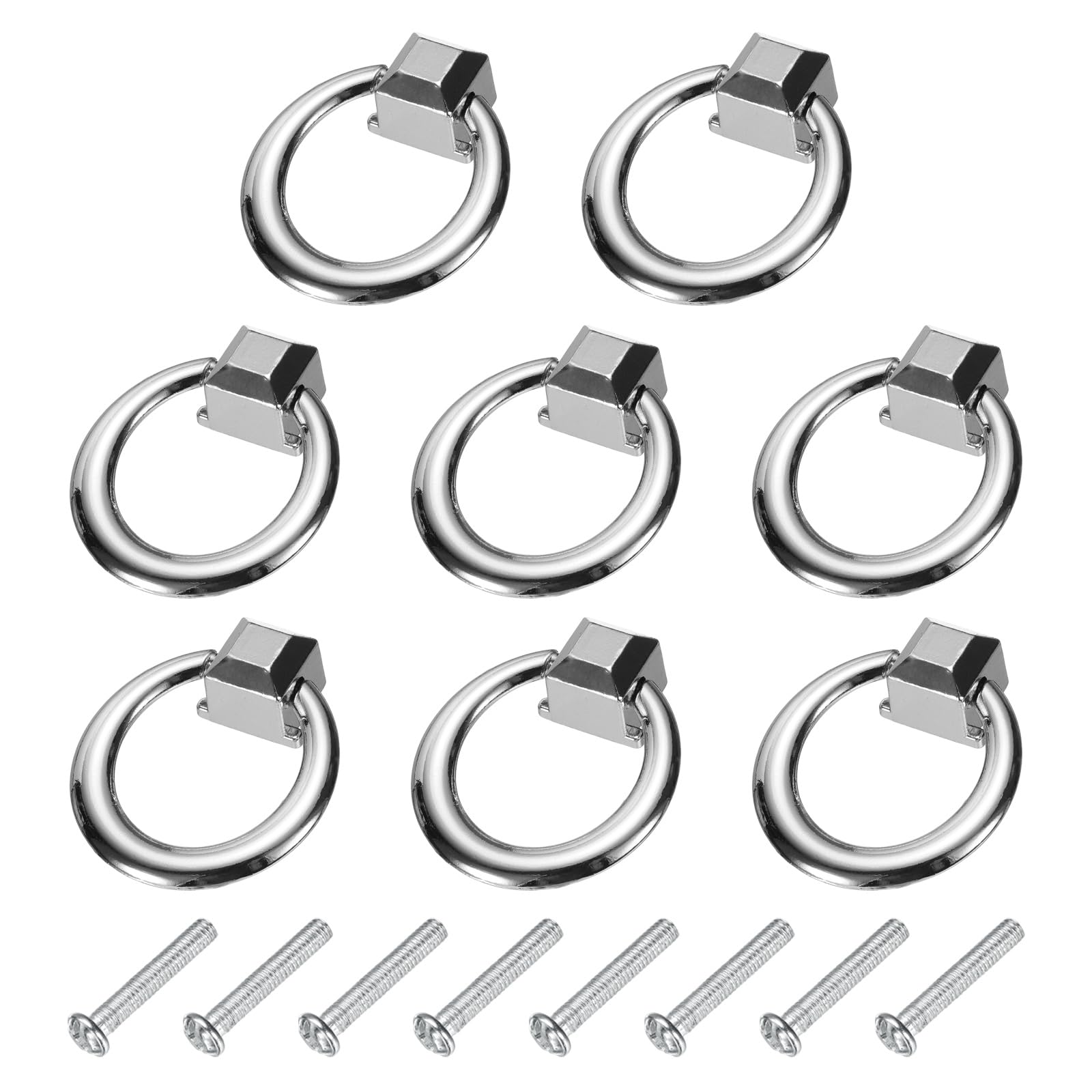 sourcing map 8Pcs Drawer Pulls Rings, 1.4" Zinc Alloy Solid Furniture Ring Pull Single Hole Dresser Door Handles with Screws for Kitchen Bedroom Dresser Cupboard Wardrobe, Bright Silver