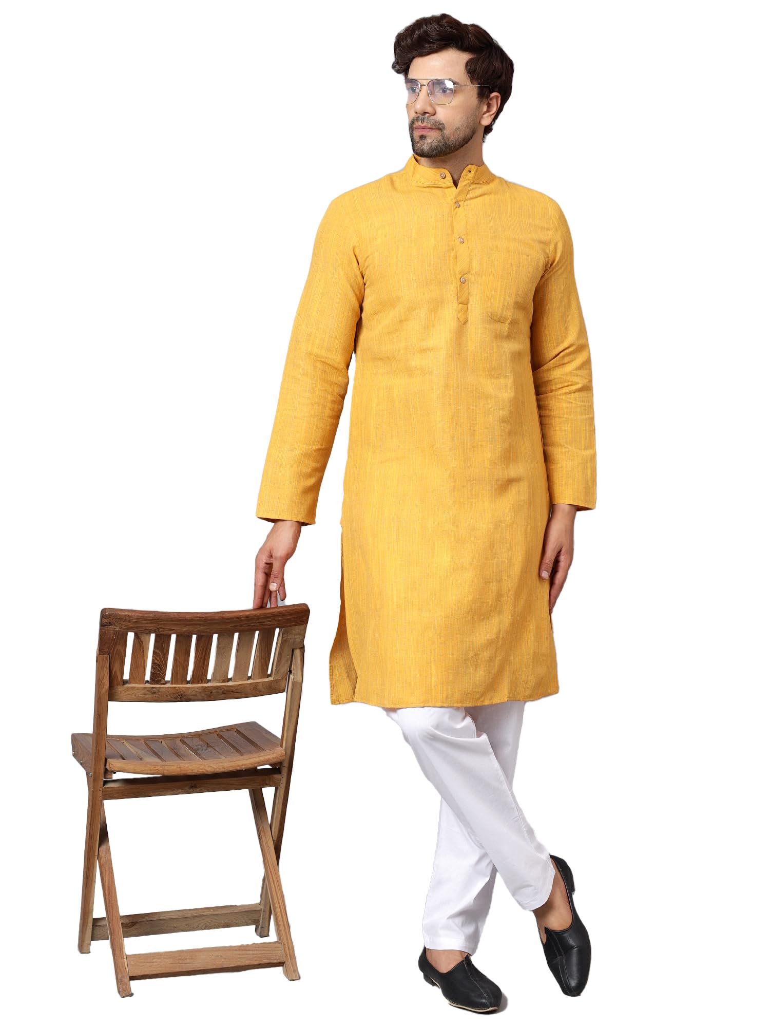latest chikan Men's Cotton Long Kurta Full Sleeves - Casual Ethnic Wear-picture-22
