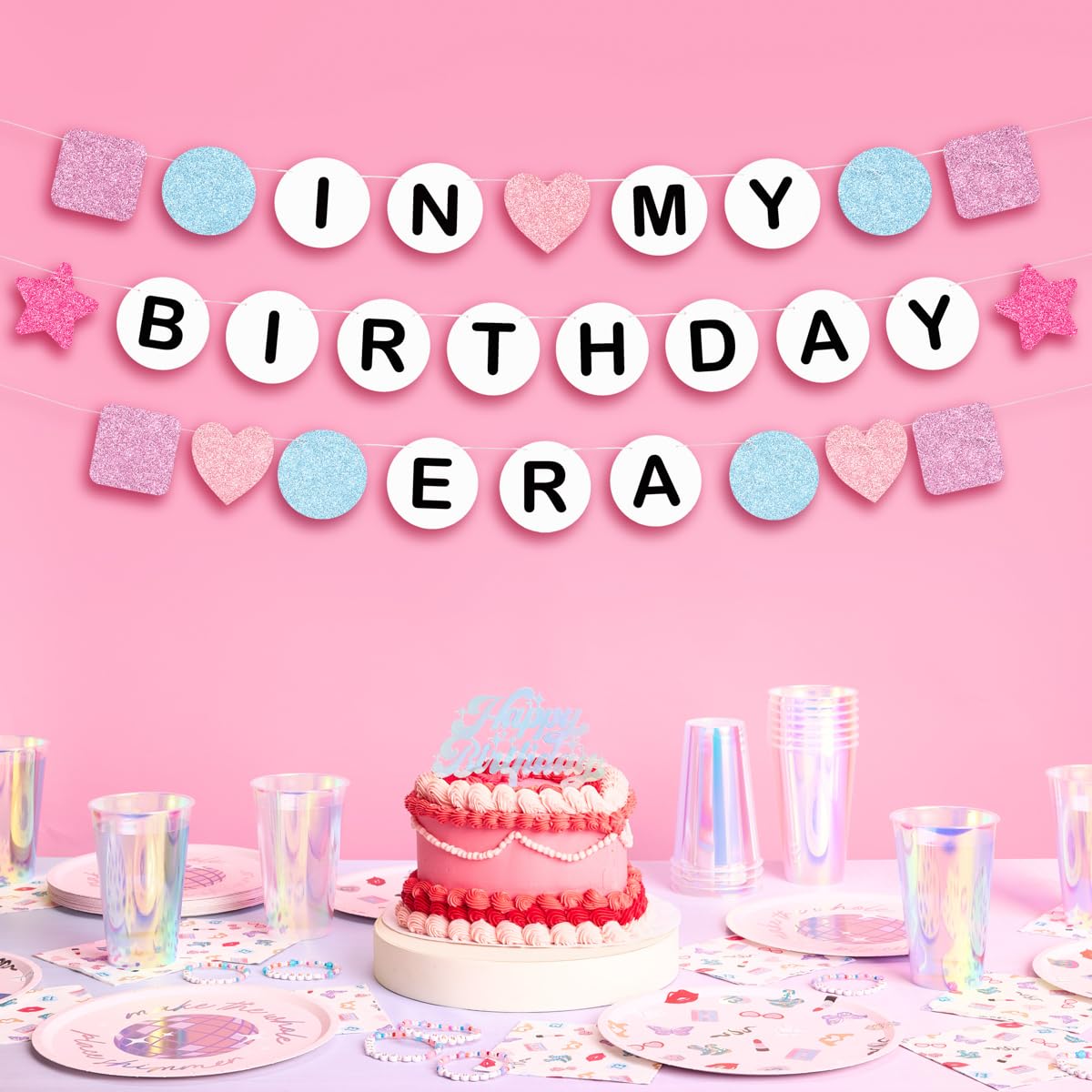 xo, Fetti In My Birthday Era Banner 5 Ft | Birthday Party Decoration, Bday Photo Booth Backdrop, HBD Sign Friendship Bracelet Supplies