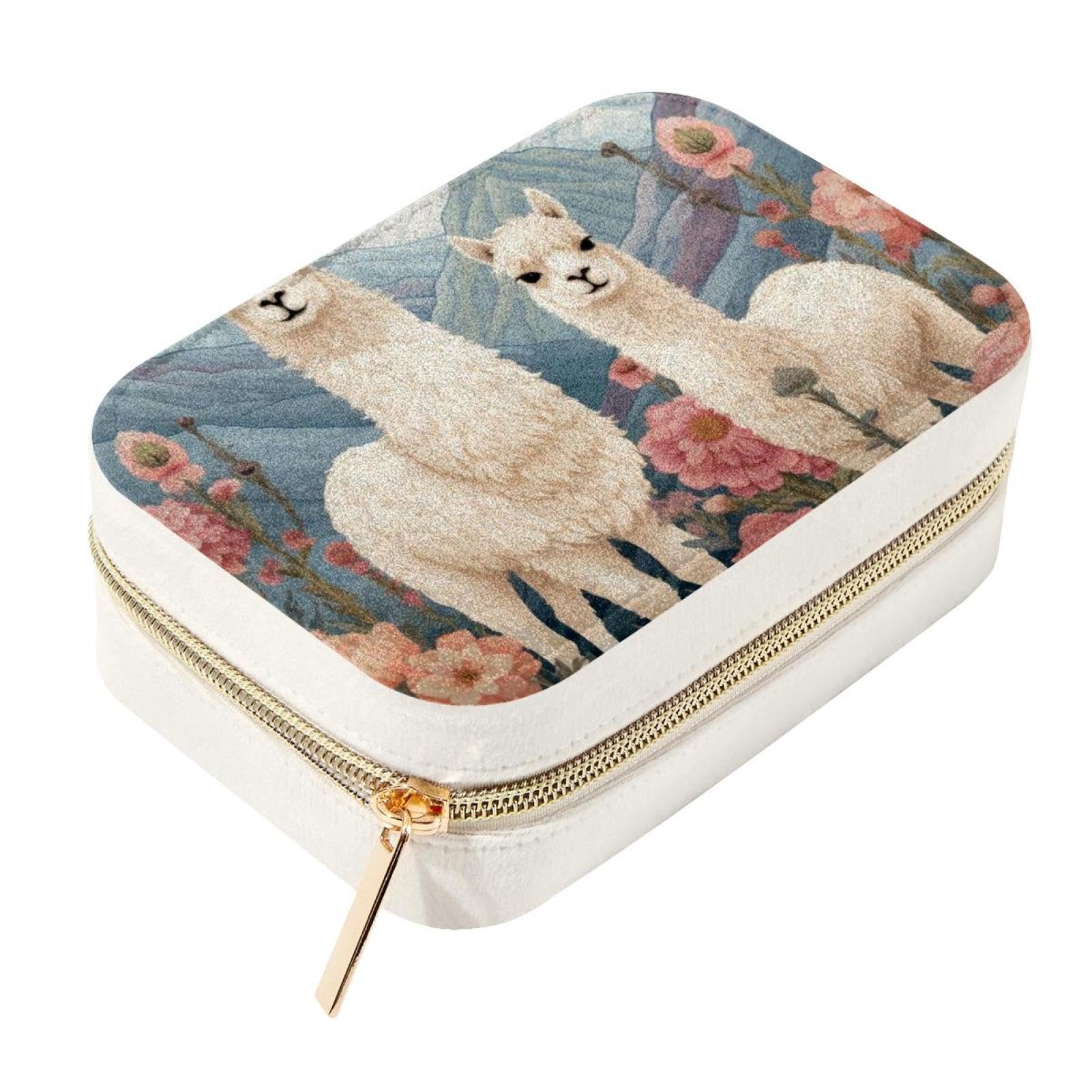 Boîte rangement bijoux voyage velours haut de gamme et son motif alpaga raffiné
