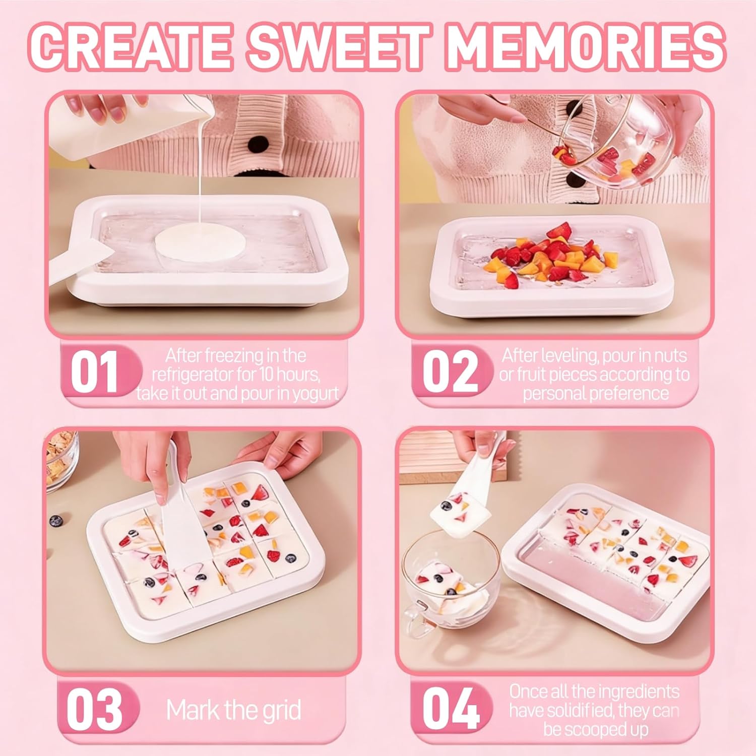 Rolled Ice Cream Maker, At-Home Rolled Ice Cream Maker Kit, Easily Make Your Own Ice Cream Rolls with 2 Spatulas Smoothies, Frozen Yogurt, Fruit Sorbets, and Gelato at Home (Pink)