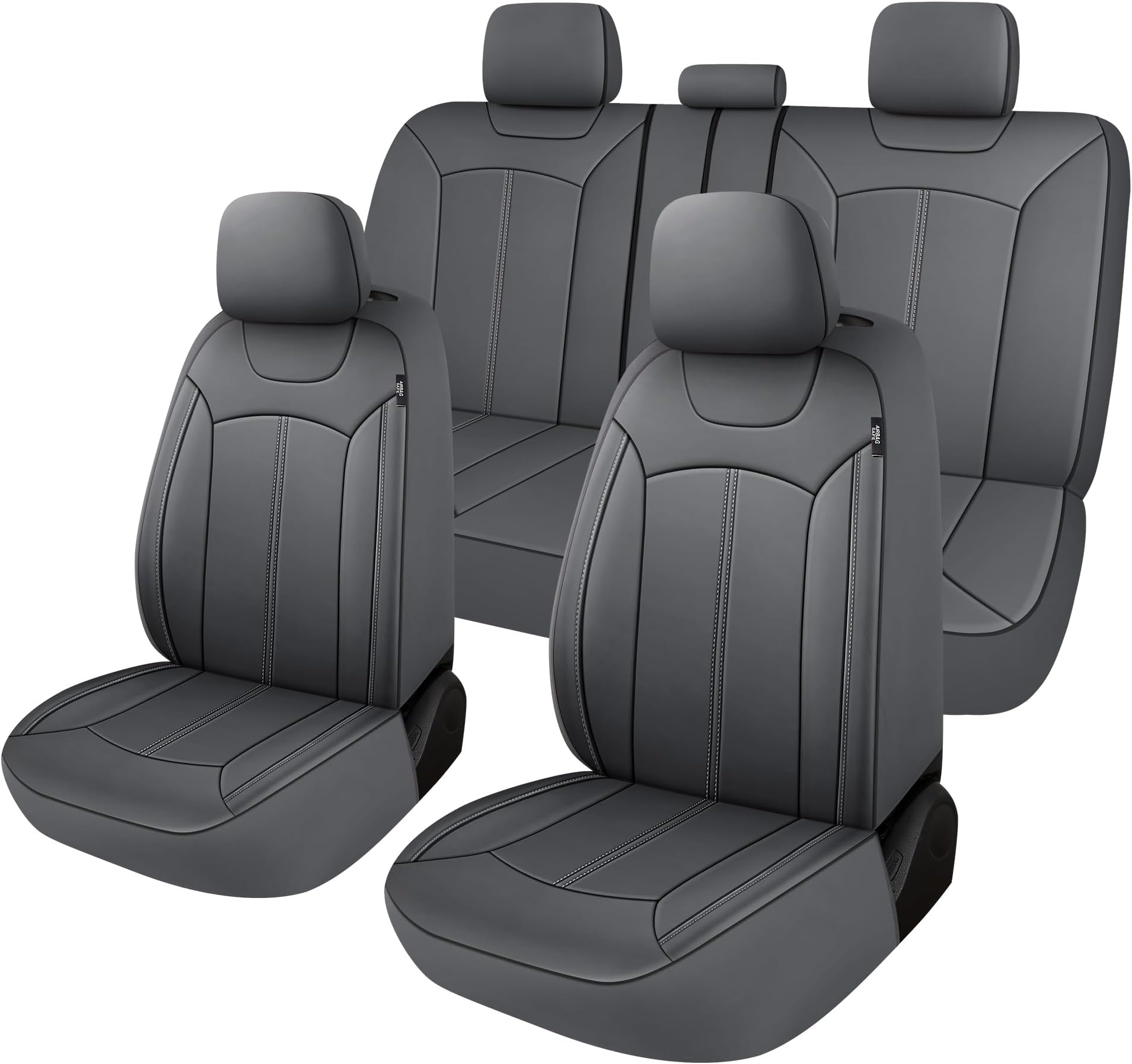 Pariiaotin Premium Leather Car Seat Covers Full Seats, Waterproof Front Seat Covers and Split Rear Bench Seat Covers for Cars,Universal Automotive Interior Covers for Sedan SUV Truck Van Pick-up,Gray