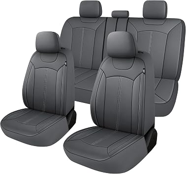 Pariiaotin Premium Leather Car Seat Covers Full Seats, Waterproof Front Seat Covers and Split Rear Bench Seat Covers for Cars,Universal Automotive Interior Covers for Sedan SUV Truck Van Pick-up,Gray