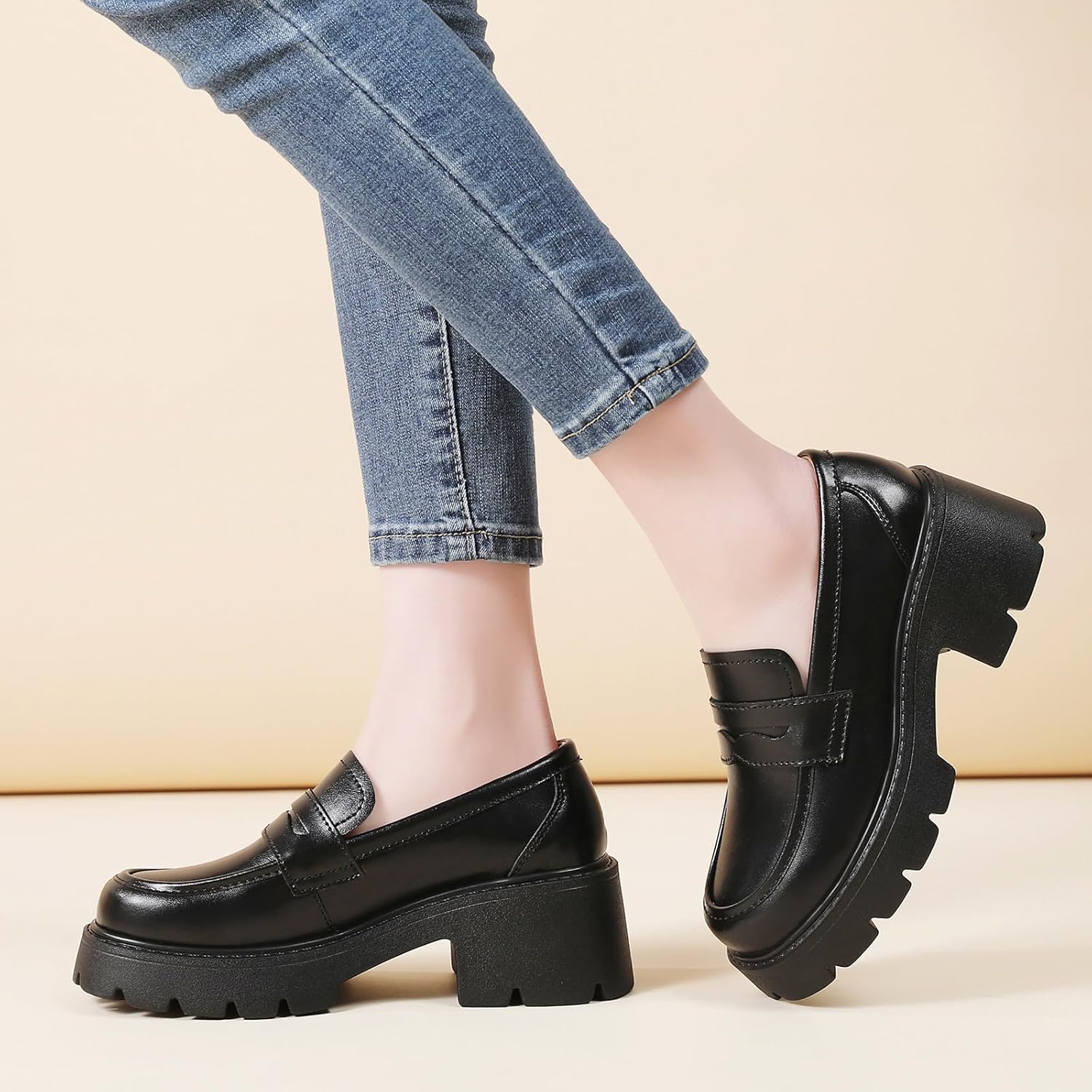Platform Loafers for Women Women's Loafers Chunky Heel Lightweight Penny Loafer Business Casual Comfortable Dressy Slip-Ons Work Office Womens Shoes