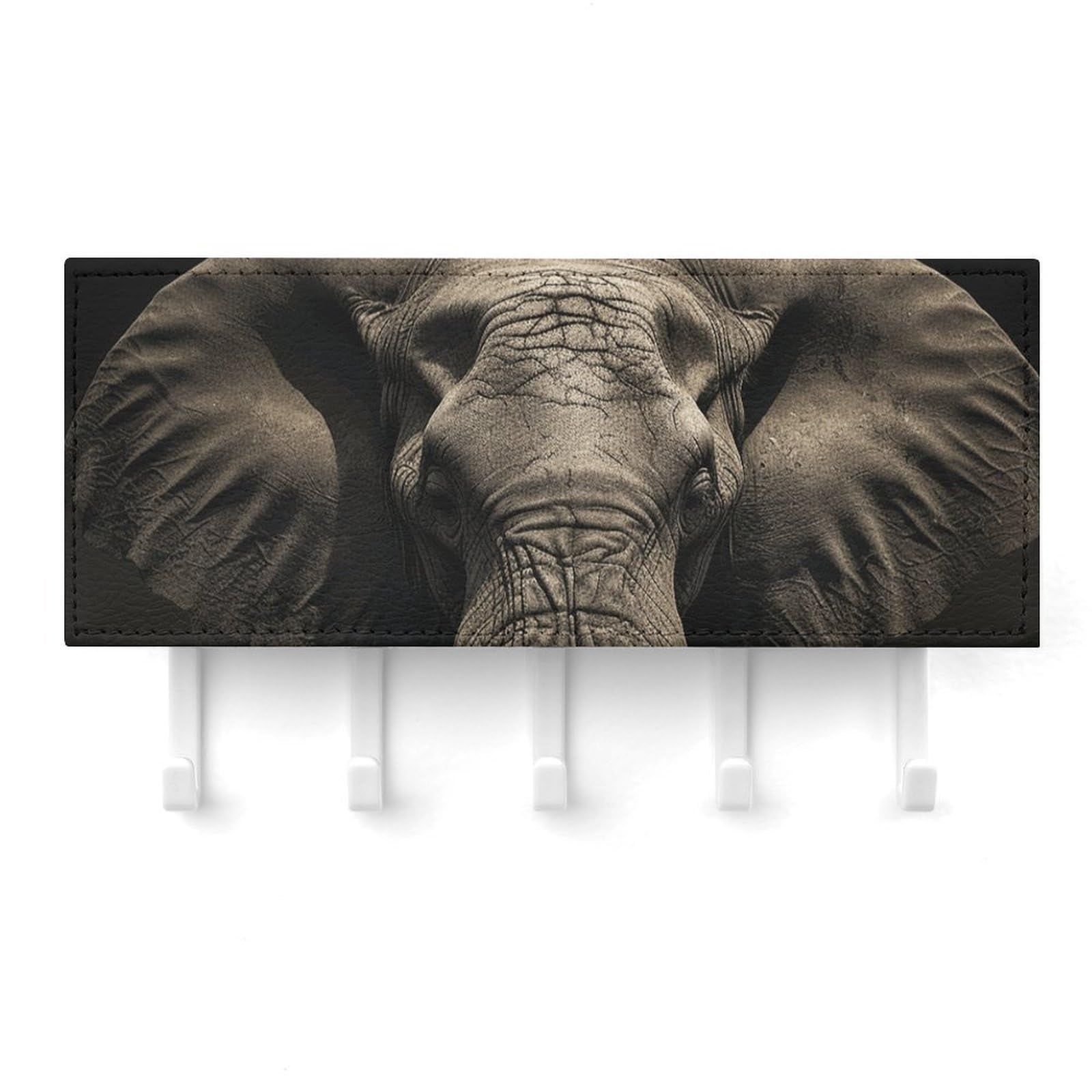 QMNLKH Elephant Black Wall Mounted Key Rack for Home, No Drilling Key Holder with 5 Hooks, Self Adhesive Keys Chain Organizer for Hallway, Keys Hanger Shelf for Office, Doorway White