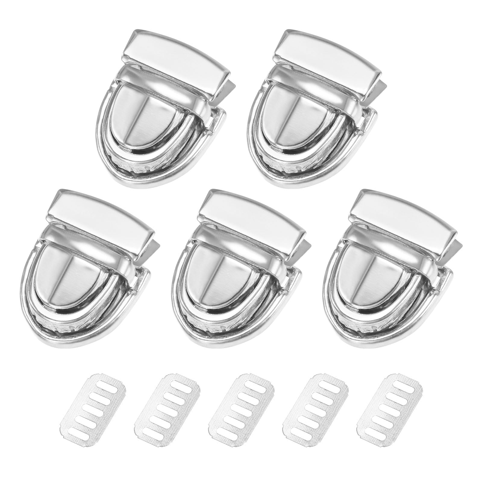 M METERXITY 5Pcs Tuck Lock Clasp Catch (20x27mm, Silver)- Purse Thumb Lock Purse Clasp Buckle Fasteners Metal Clasp Clip Tongue Press Apply to DIY Handbag/Purse/Wallet/Leather Bag