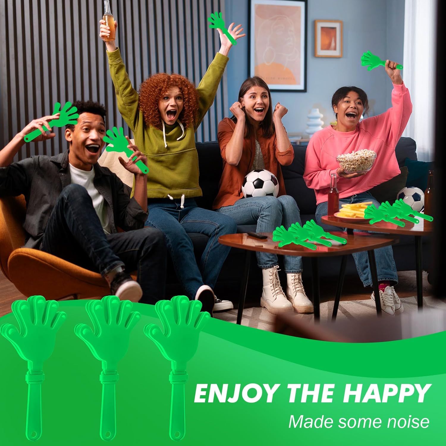 150 Pcs Hand Clappers Noisemakers 7.5 Inch Clappers Noisemakers Plastic Hand Clappers for Birthdays Game Football Sporting Events Cheers Supplies Dance Basketball Football Noisemakers(Green)