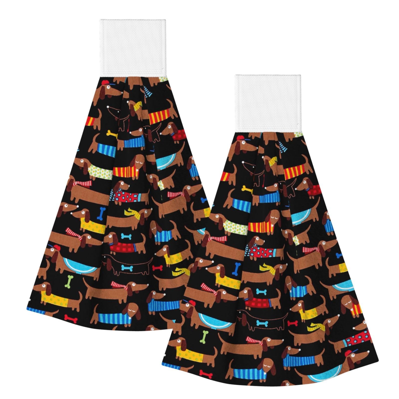 DOPKLNA Dachshund, 2 Pcs Hanging Coral Fiber Hand Towels for Bathroom, Absorbent Kitchen Towels