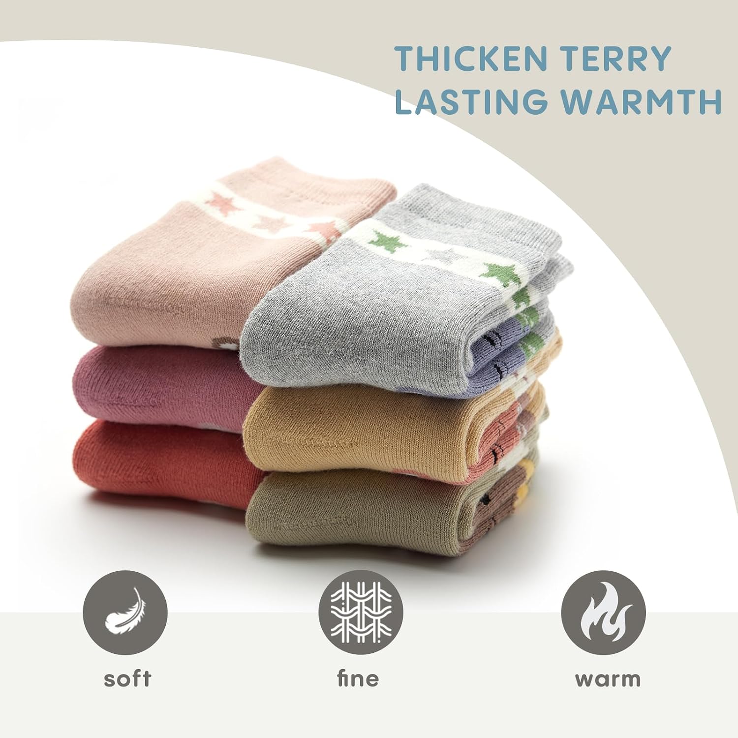 Girls Winter Socks Kids Warm Socks for Girls Crew Thermal Terry Socks 6 Pack