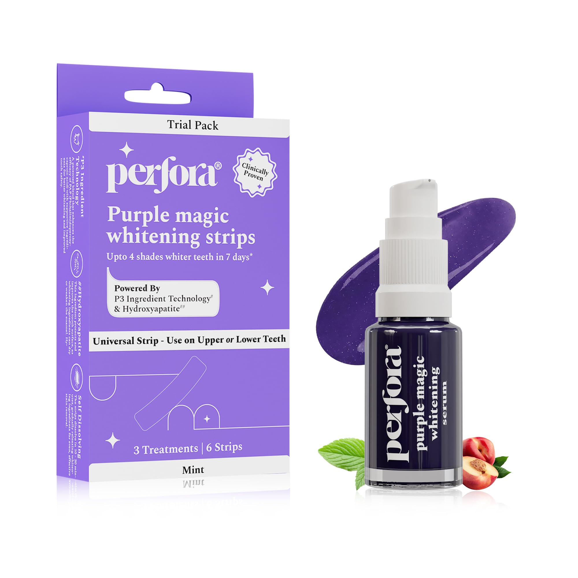 Perfora Instant Glow Duo - Perfora Teeth Whitening Strips Pack of 3 with Purple Magic Whitening Serum 10ml | Peroxide Free PAP Formula | Instant Brightening | Low Sensitivity Oral Care Combo-picture-31