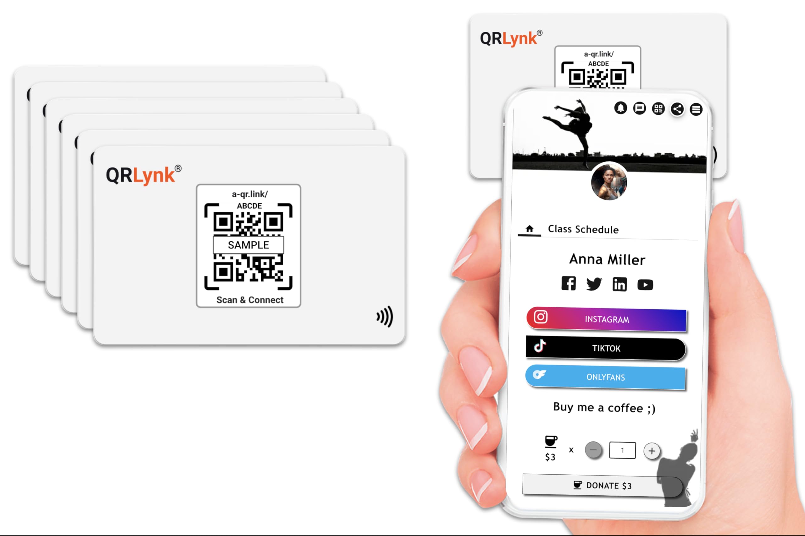 QRLynk Smart Tap Card- Business Card with NFC chip- Ideal for share digital presence- Works in iPhone and Android - No App, No Subscription (White - Pack 6), Medium, PVC, irrelevant